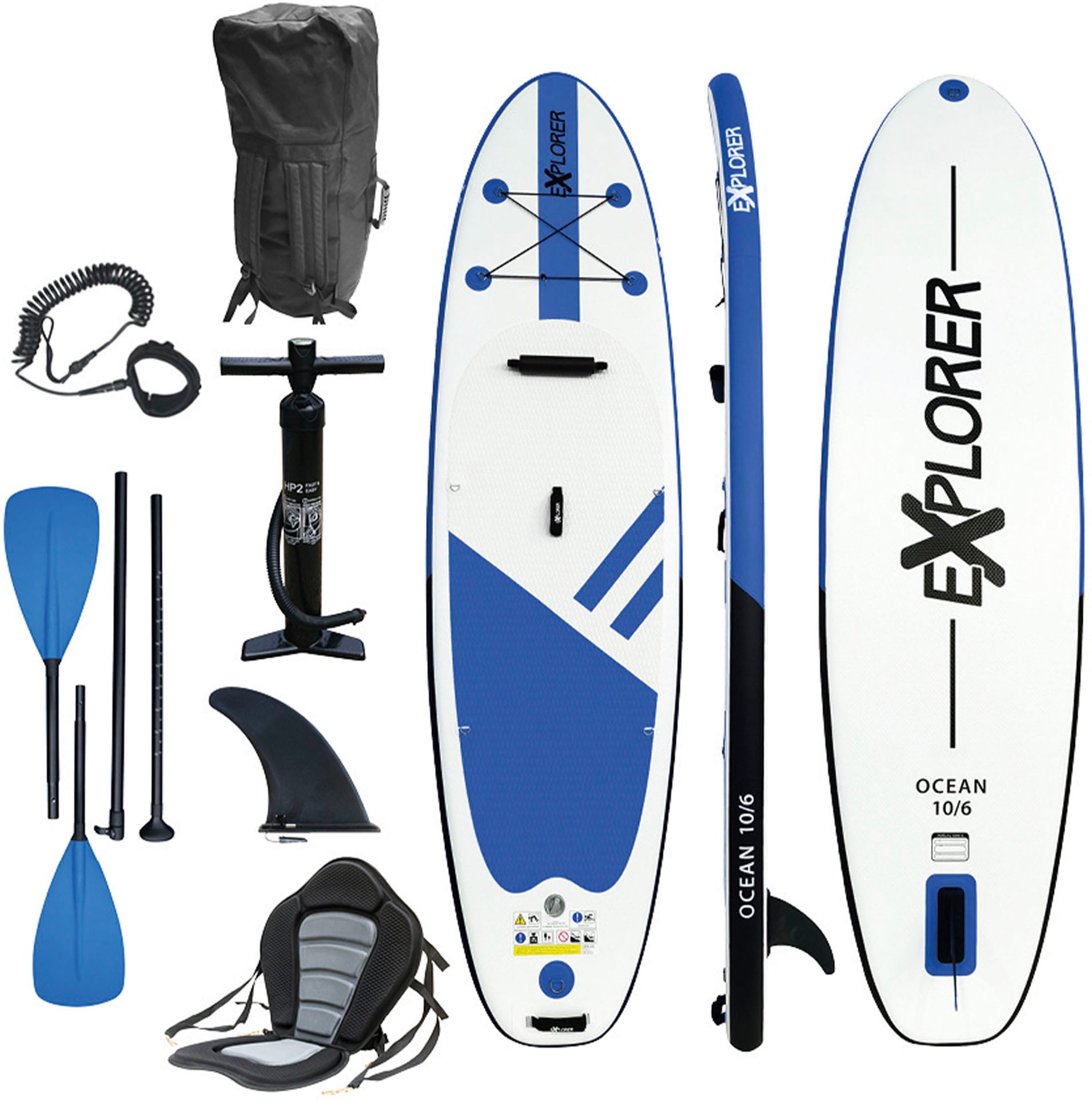 EXPLORER Inflatable SUP-Board »Stand-up-Paddleset OCEAN | Kajaksitz OTTO cm«, Fußraste (Set, kaufen tlg.) und 10.6 mit bei 320 online OTTO 8