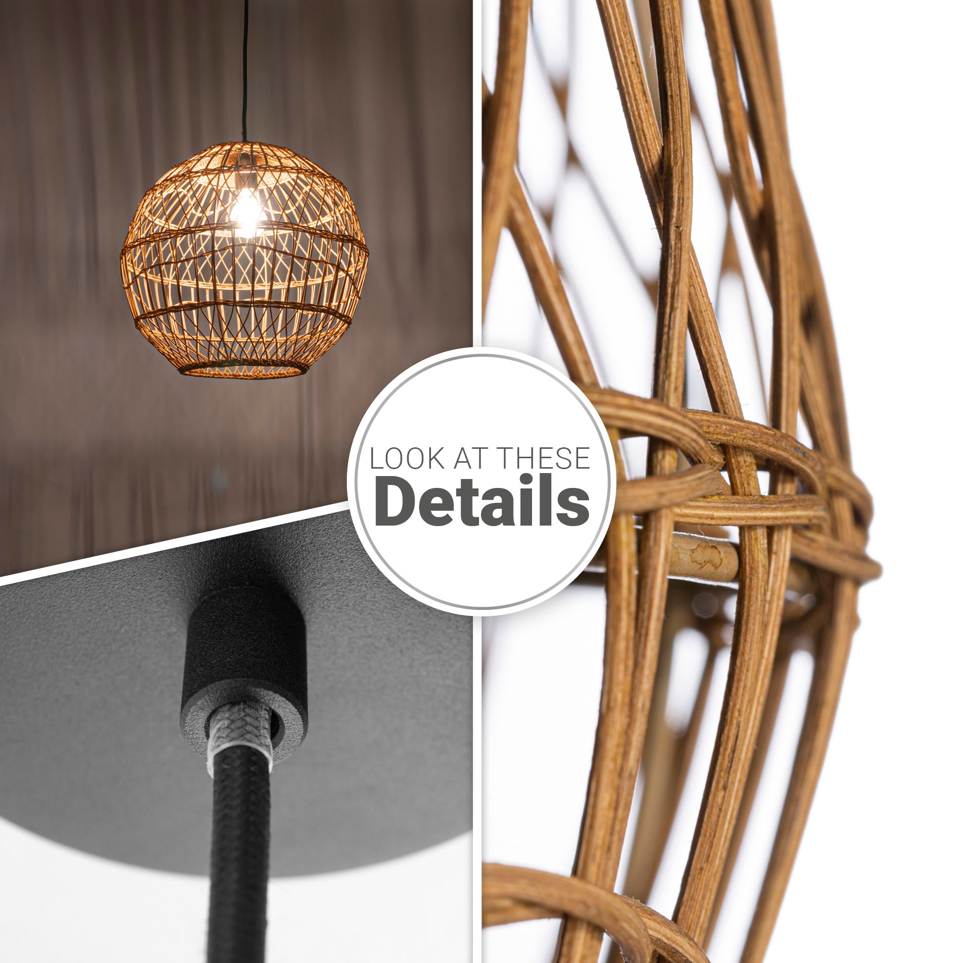 Paco Home Pendelleuchte »MAITE«, Leuchtmittel E27 | ohne Leuchtmittel, Rattan Hängeleuchte Korblampe Rund E27 Boho Stil Modern Wohnzimmer