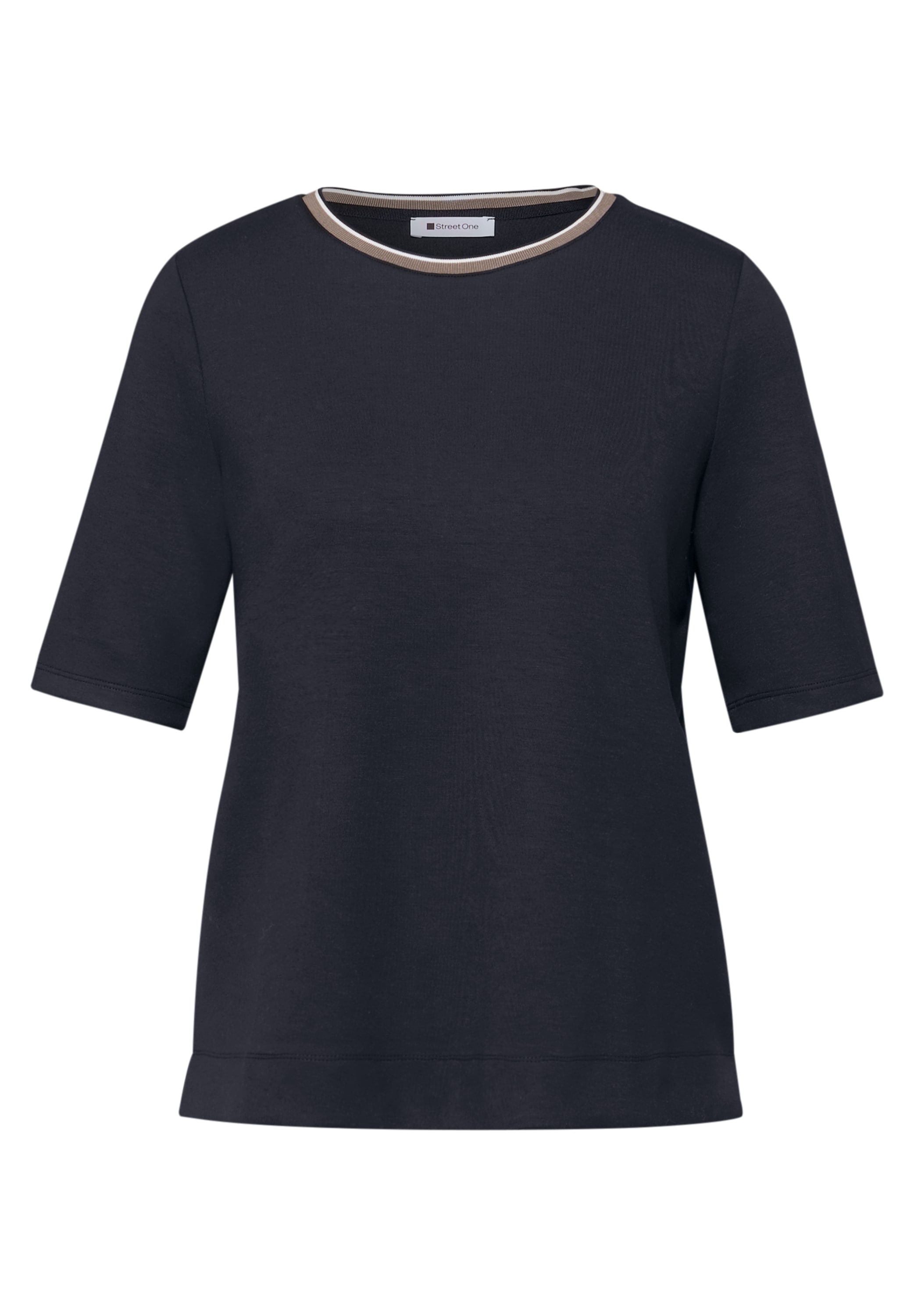 STREET ONE Rundhalsshirt mit Kontrastdetail am Rundhalsausschnitt