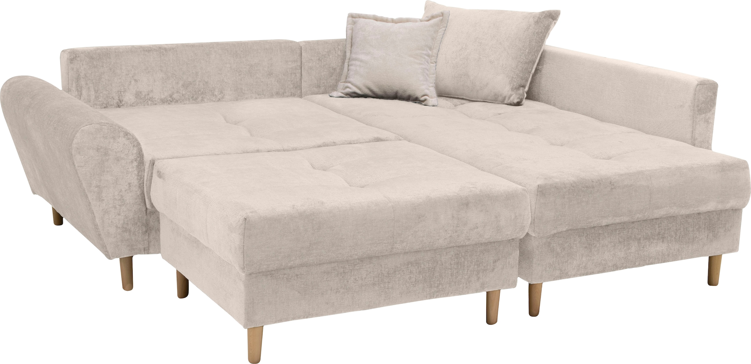COLLECTION AB Ecksofa »Reims L-Form« Ottomane beidseitig montierbar, inkl. Bettfunktion und Hocker