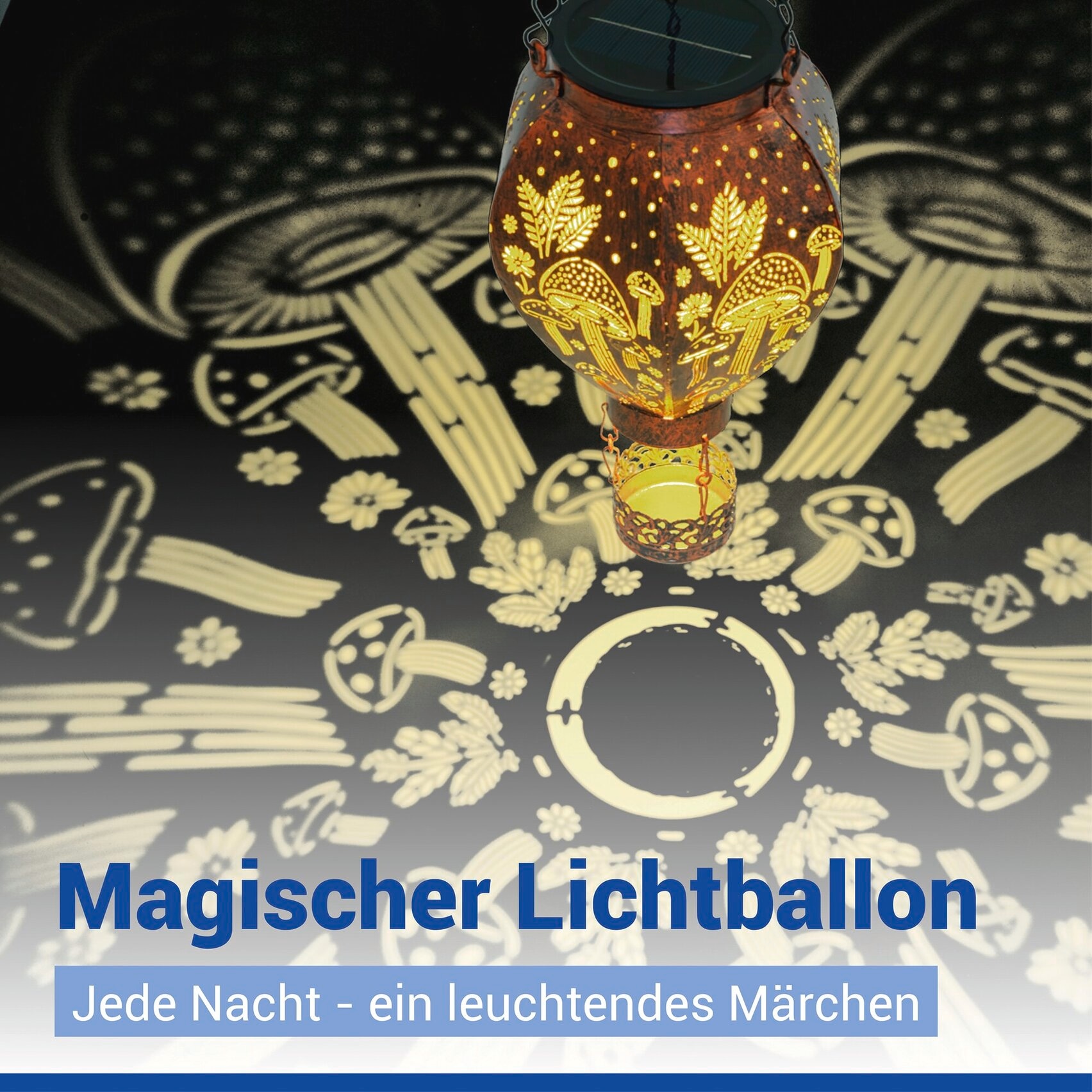 Maximex LED Gartenleuchte »Modell Heißluftballon« Warmweiß Solar-Ballon in Bronze-Optik mit Pilzmuster-Lichtprojektion
