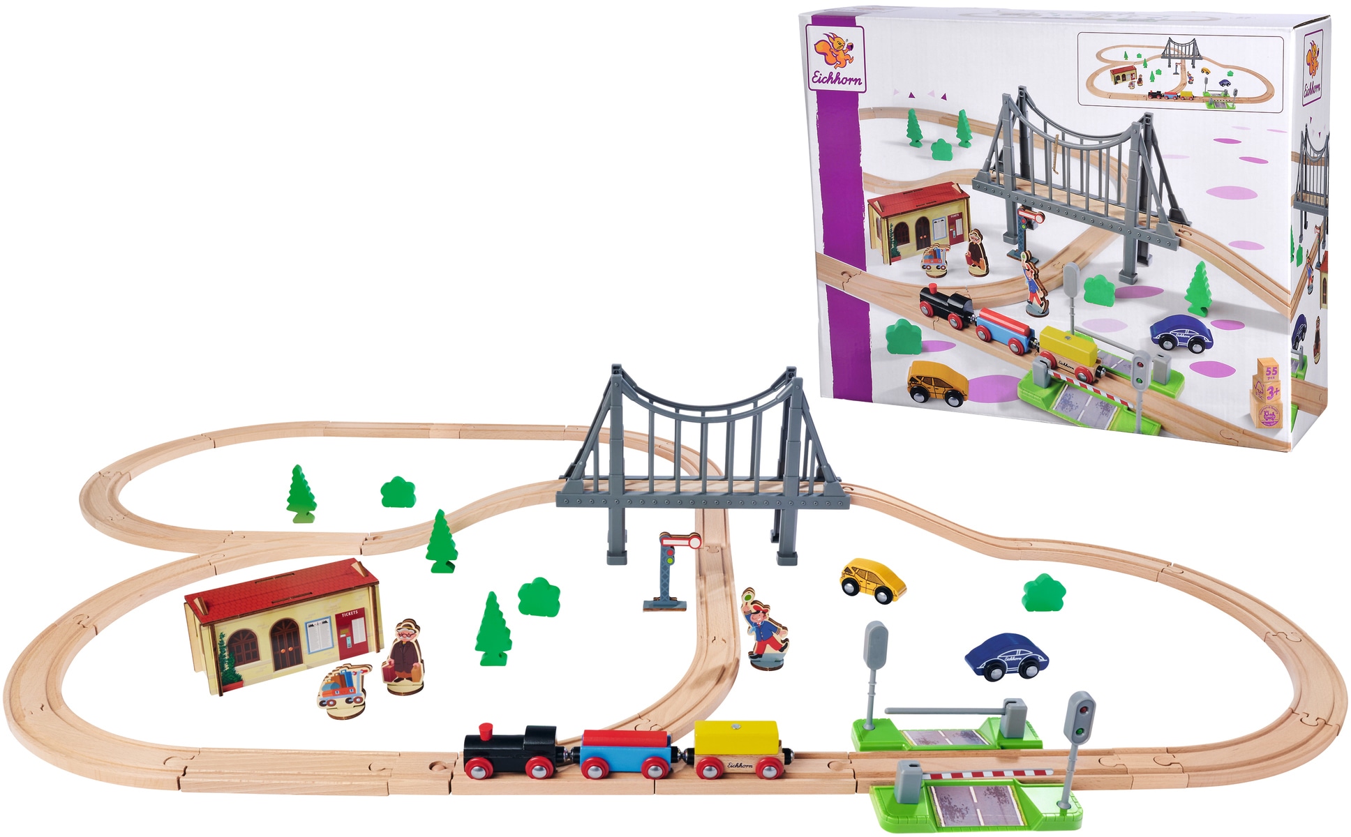 Spielzeug-Eisenbahn »Bahnset mit Brücke«, (Set, 55 tlg.), FSC®- schützt Wald - weltweit