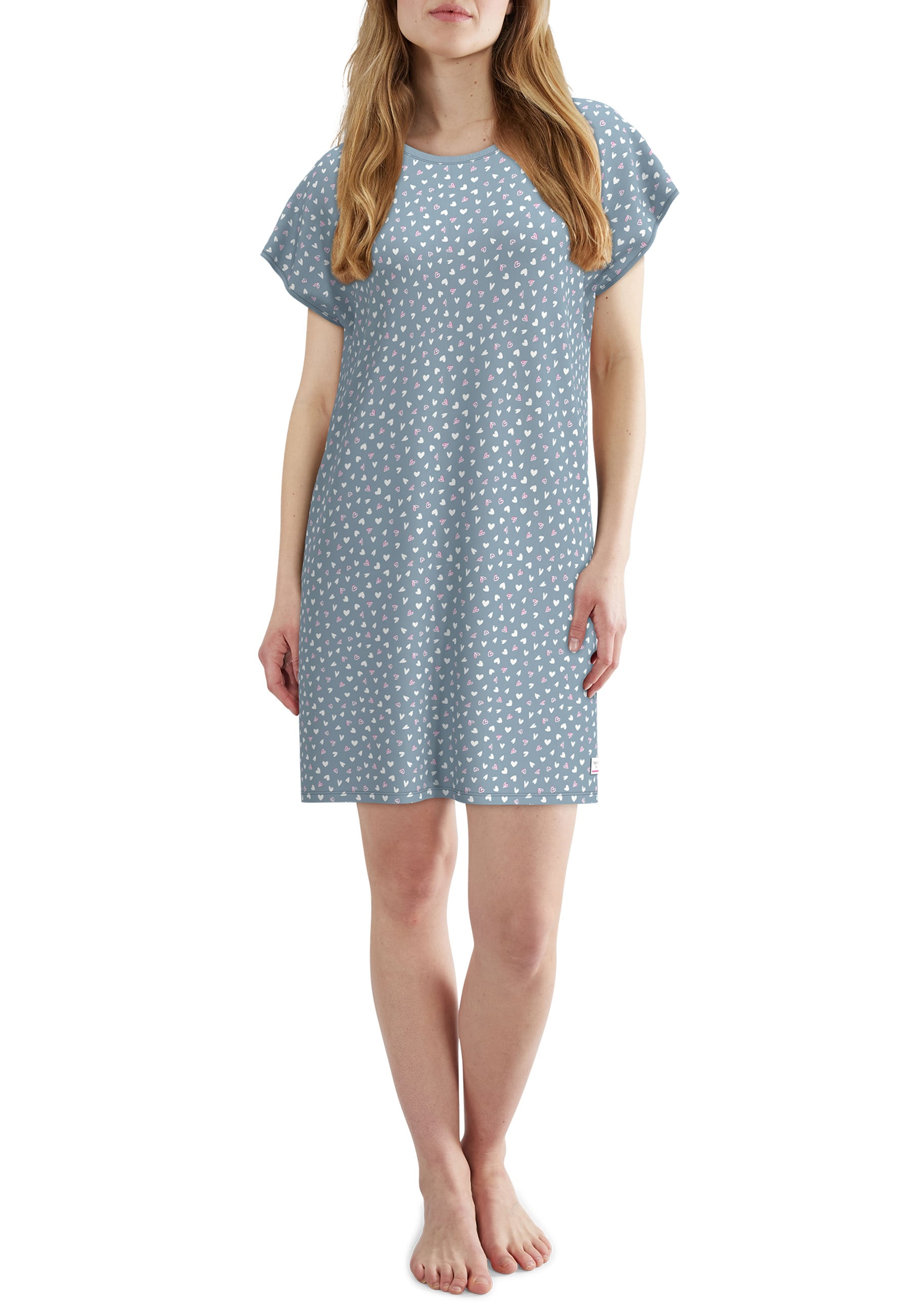 TOM TAILOR Nachthemd mit Motiv, knielang, Kurzarm, Rundhalsausschnitt, Baumwollmix