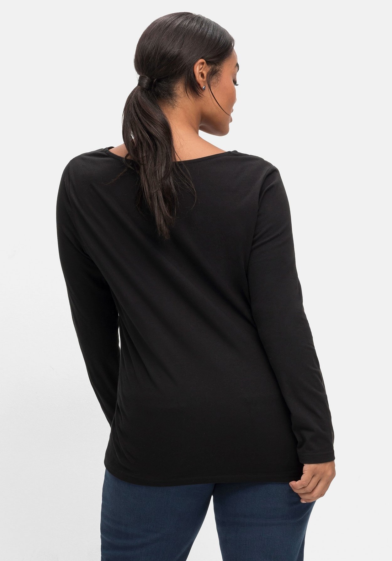 Sheego Langarmshirt »Langarmshirt mit Zierfalten am V-Ausschnitt, A-Linie«, mit Zierfalten am V-Ausschnitt, A-Linie