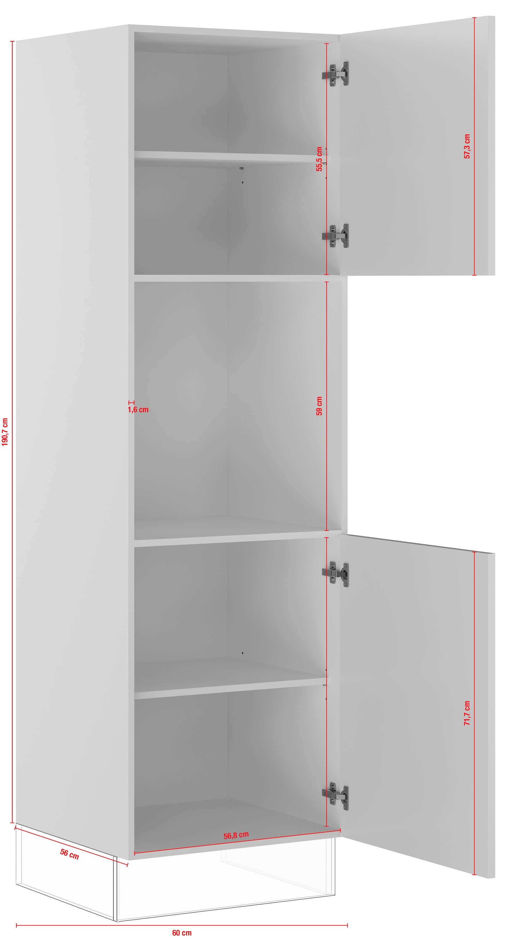 IMPULS KÜCHEN Backofenumbauschrank »"Prag", Breite/Höhe: 60/190,7 cm, mit Soft-Close«, vormontiert, mit zwei zusätzlichen Türen