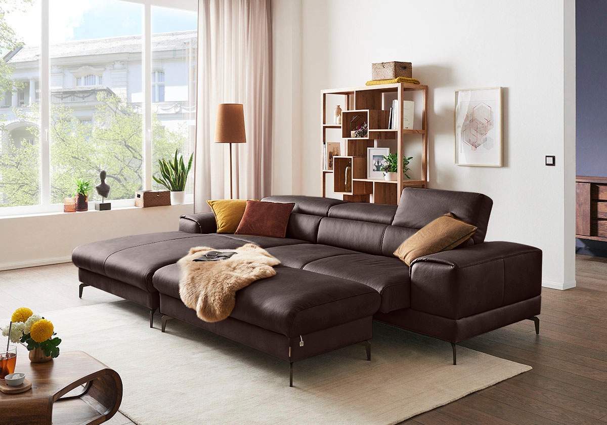 W.SCHILLIG Ecksofa »piedroo, Designsofa mit tollem Sitzkomfort, elegant und bequem, L-Form«, Kopfteilverstellung, wahlweise mit Sitztiefenverstellung, Breite 303cm
