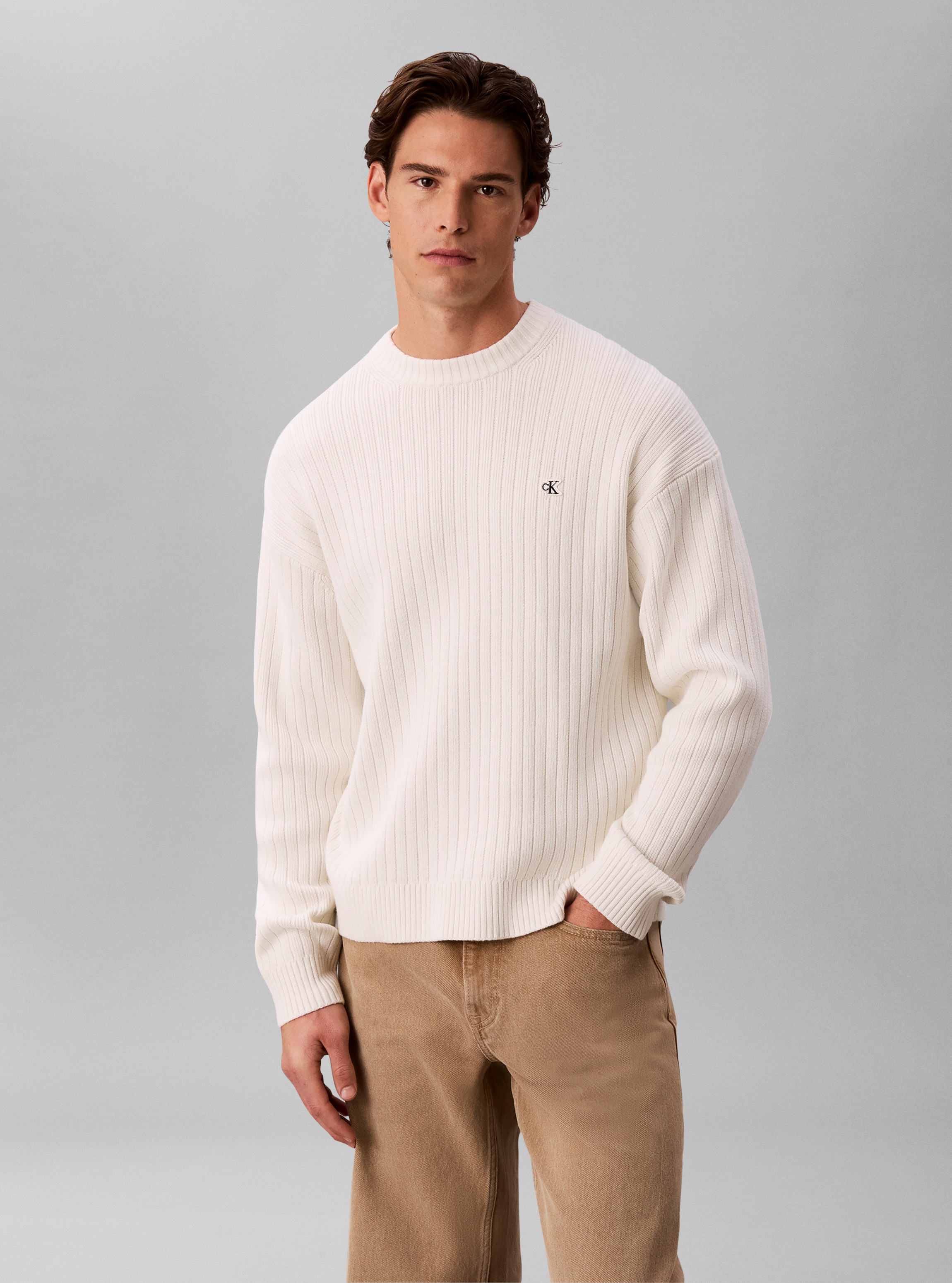 Calvin Klein Jeans Strickpullover Rippstrick, Regular Fit, Logo-Stickerei