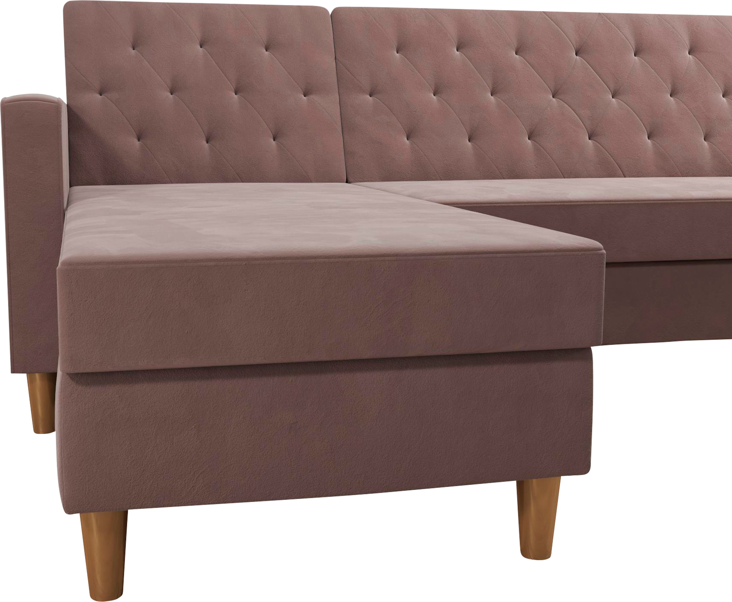 Cosmo Living Ecksofa »Liberty«, mit Schlafffunktion, Recamiere mit Stauraum beidseitig montierbar