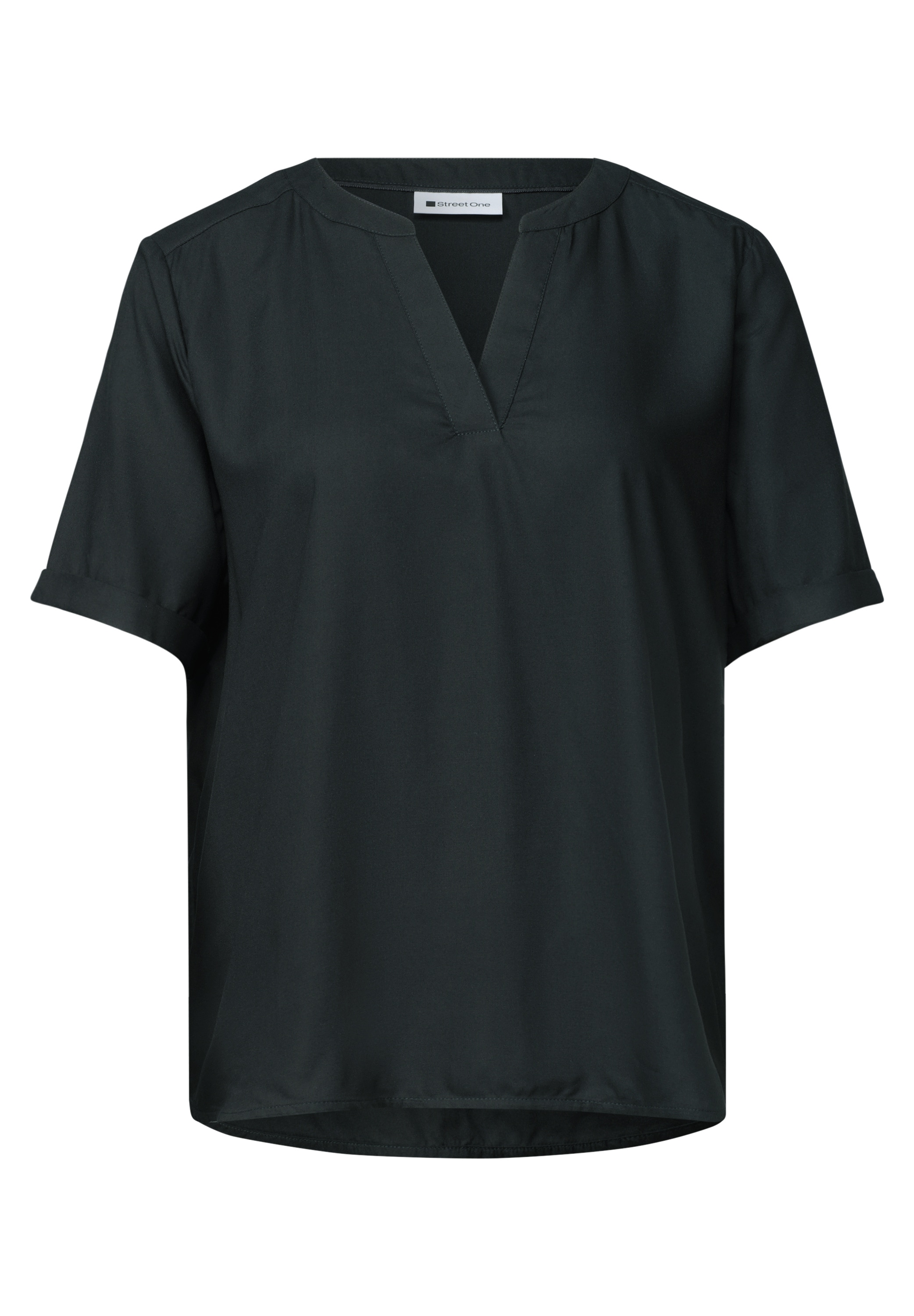 STREET ONE Kurzarmbluse Blusenshirt in Unifarbe mit Split Neck
