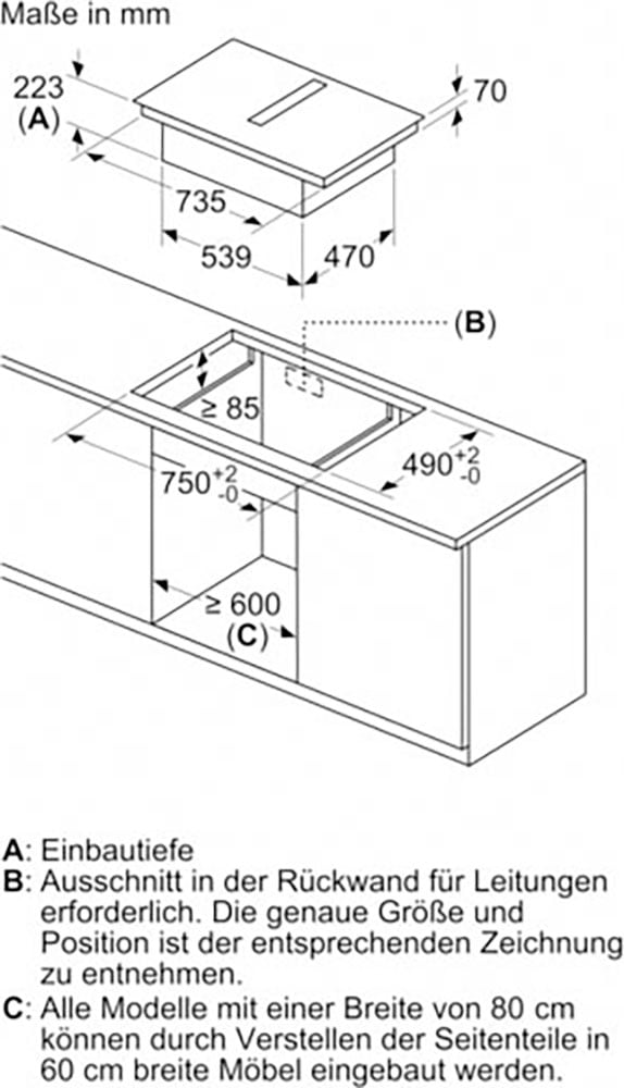 NEFF Kochfeld mit Dunstabzug »V58NBS1L0«, mit einfacher Touch Control Bedienung