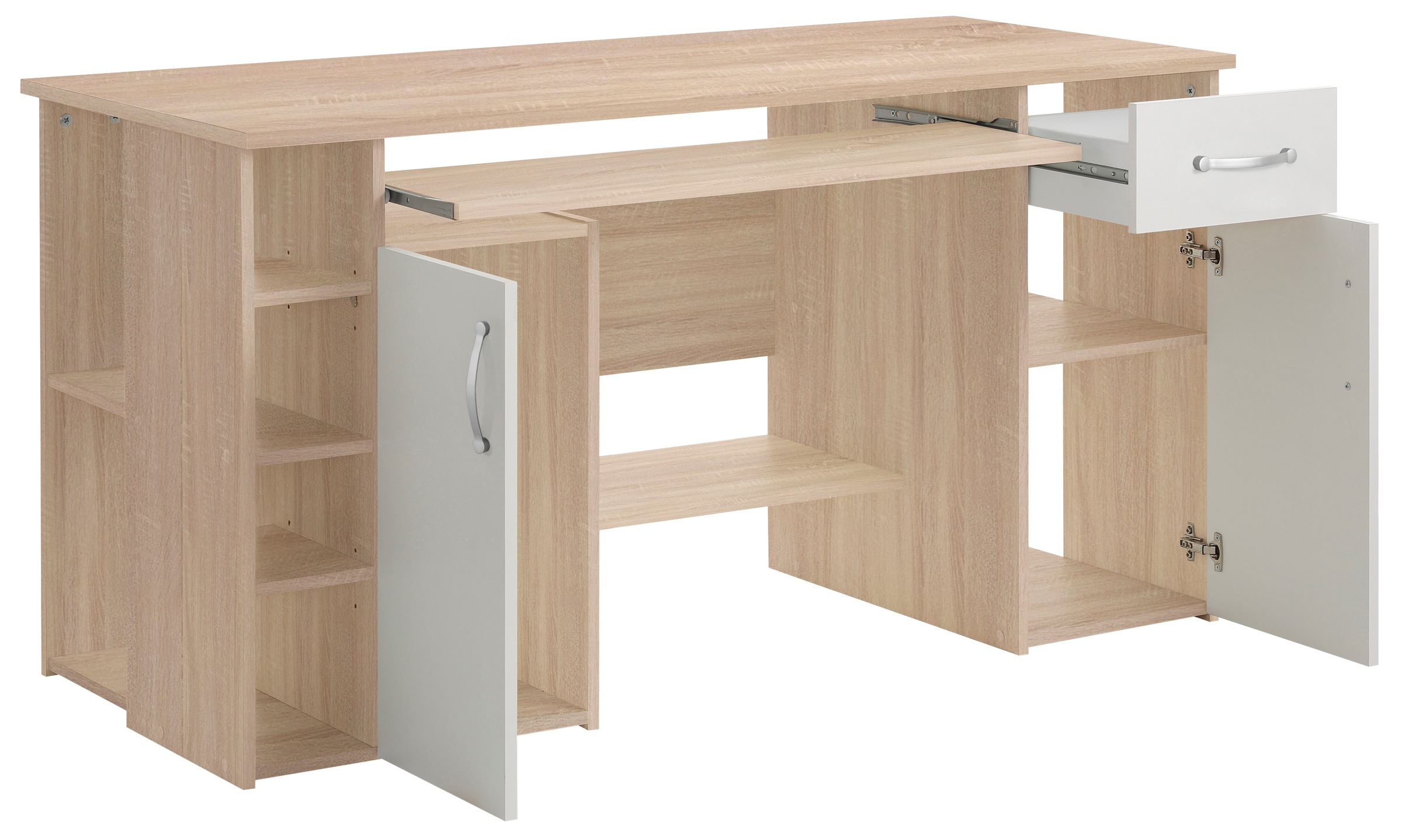 VOGL Möbelfabrik Schreibtisch »Tim mit seitlich offenen Fächern & Tastaturauszug,«, Druckerablage, 1 Schublade, Breite 138 cm, Made in Germany
