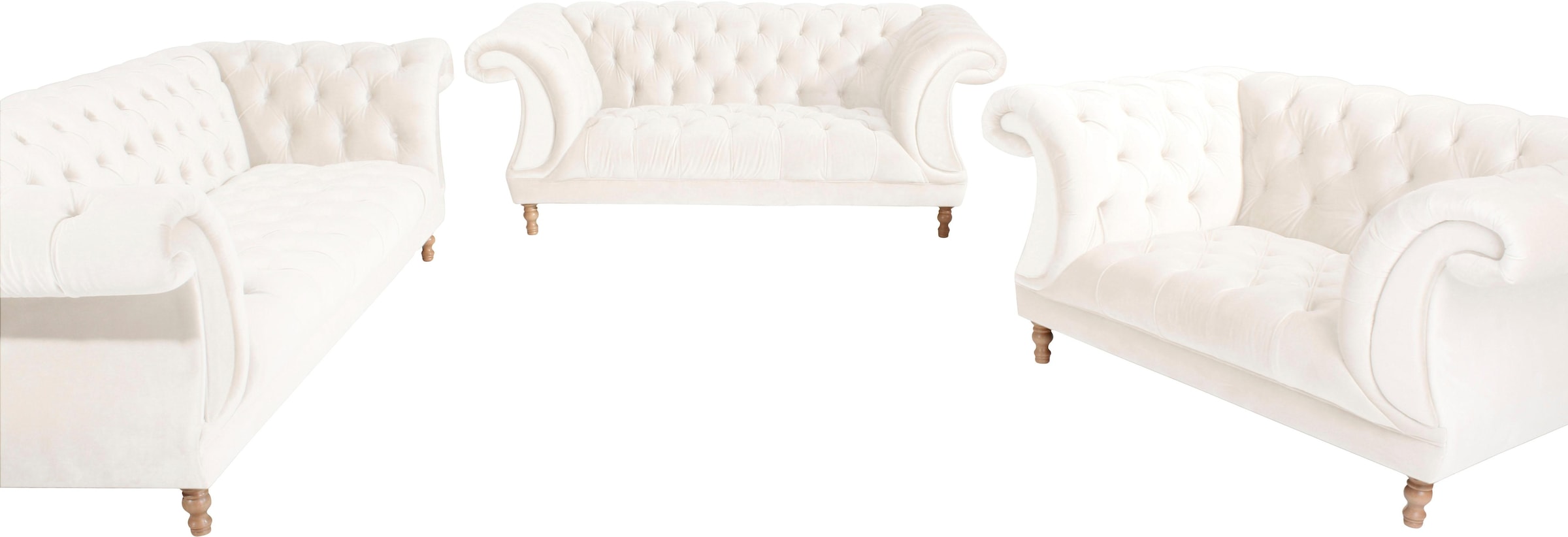 Max Winzer® Chesterfield-Sofa »Isabelle«, mit Knopfheftung & gedrechselten Füßen in Buche natur, Breite 200 cm