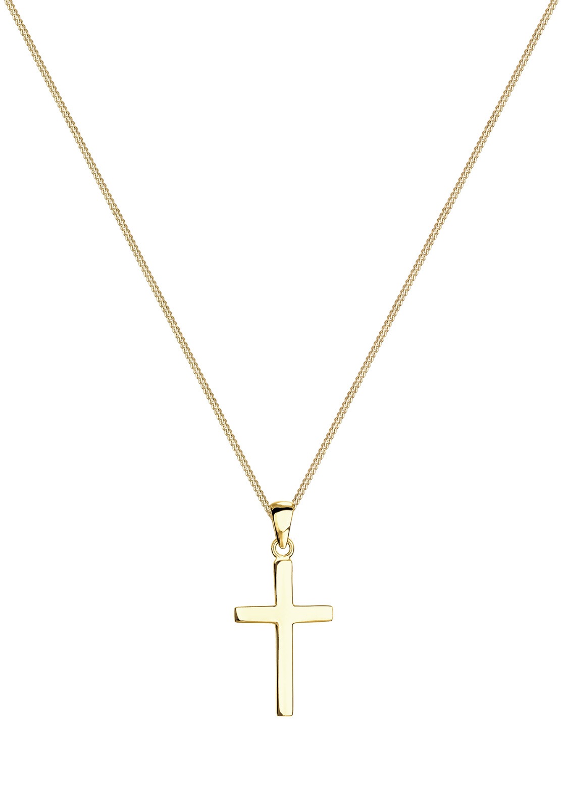 Elli Premium Kette mit Anhänger »Halskette Kreuz Konfirmation Kommunion Glaube 375 Gelbgold«