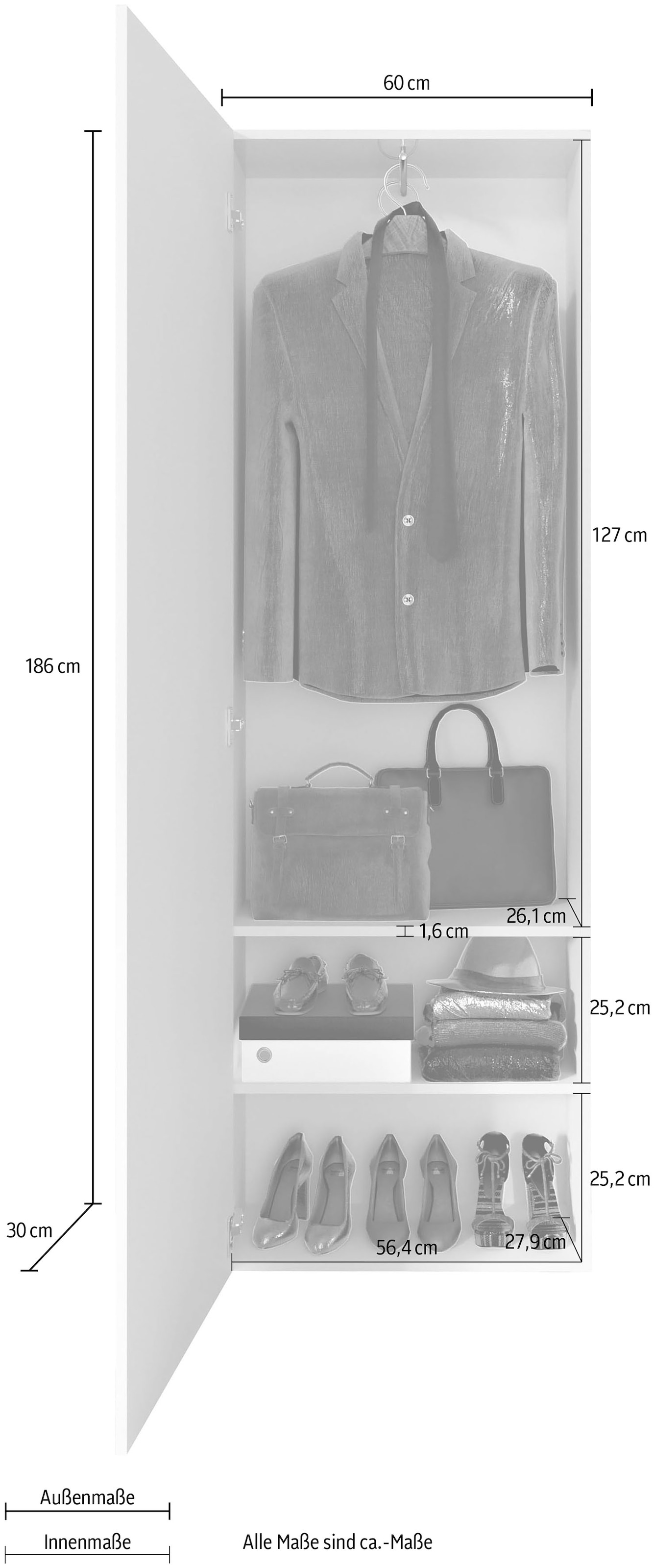 INOSIGN Garderobenschrank »Vittoria, Breite 60 cm, Höhe 186 cm«, Front mit Spiegel und Siebdruck