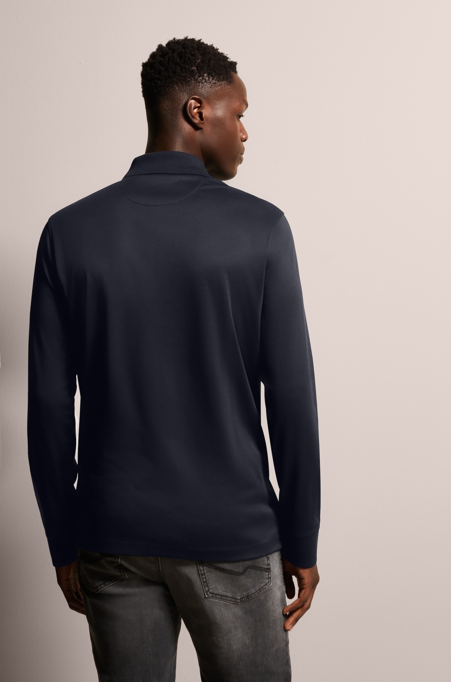 bugatti Langarm-Poloshirt, mit feiner zweifarbiger Strukturoptik