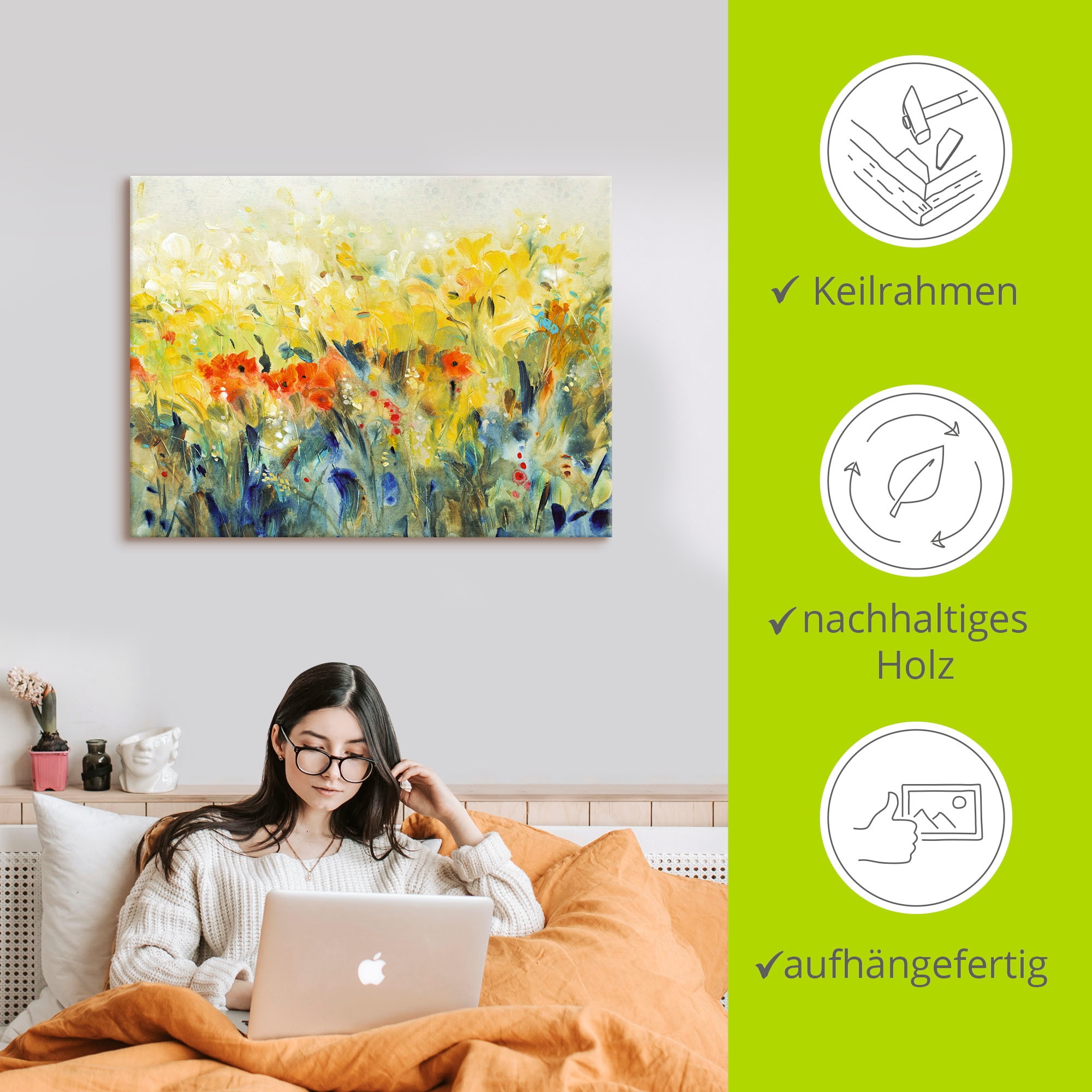 Artland Leinwandbild »Schwingende Blumen II«, Blumenwiese, (1 St.), auf Keilrahmen gespannt
