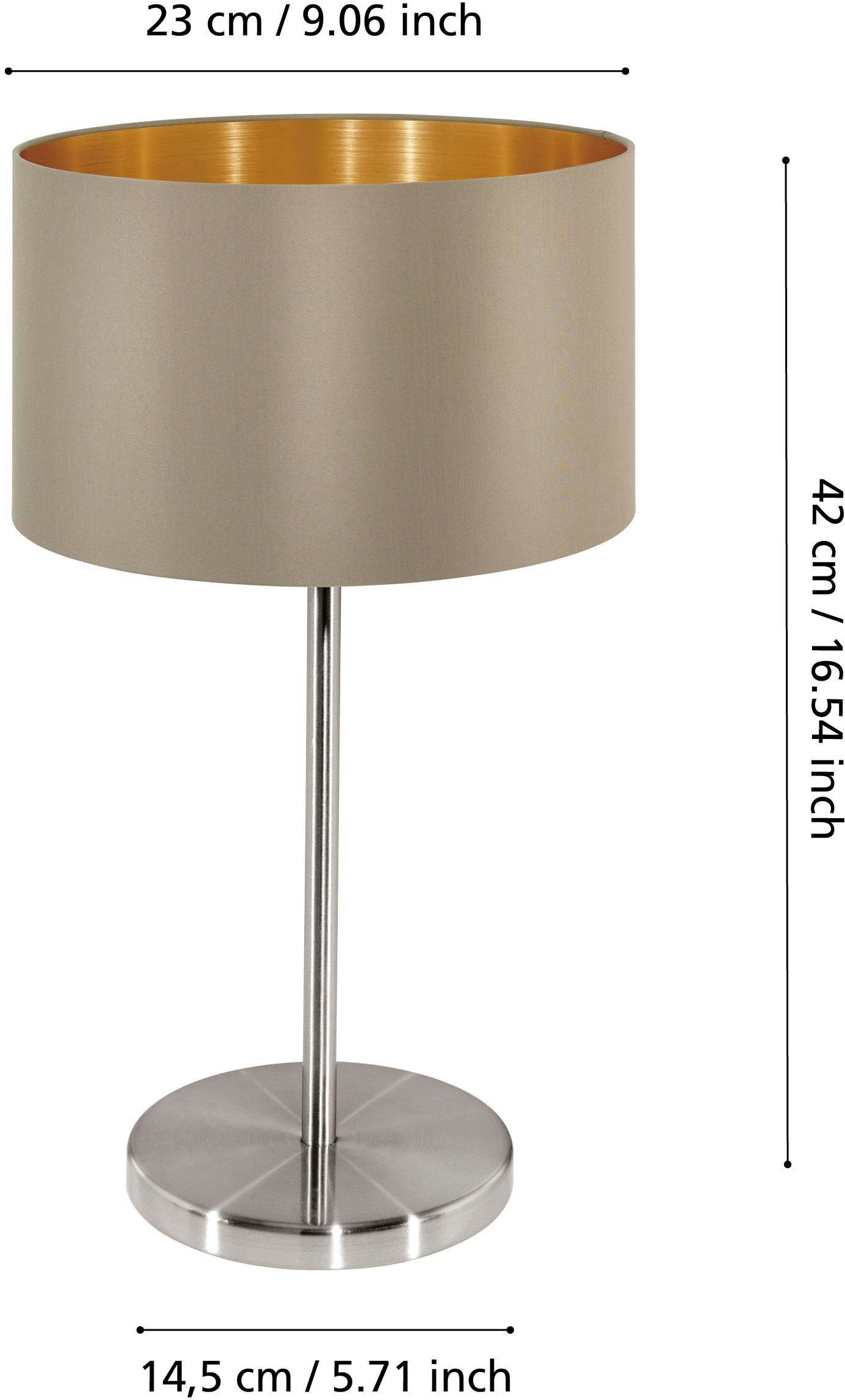EGLO Tischleuchte »Maserlo Tischlampe, Nachttischlampe, silber und gold,  E27, Lampe« E27 1 Stk. Textil Tischleuchte, Nachttischlampe E27, inkl. Schalter