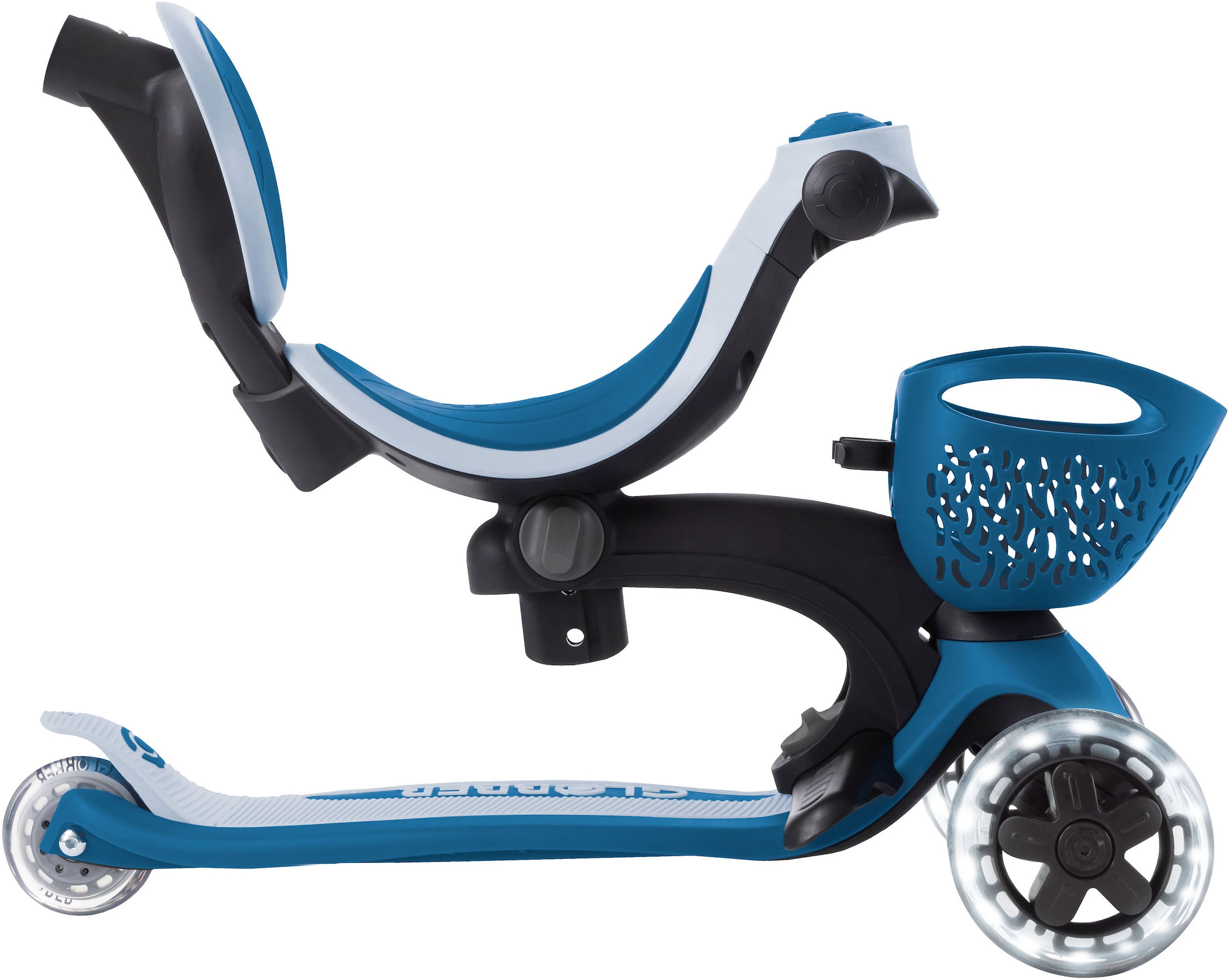 Globber Tretroller »GO-UP BABY 360 LIGHTS, mit Leuchtrollen und Leuchtmodul« Aufsitzrad, Laufrad und Scooter in Einem