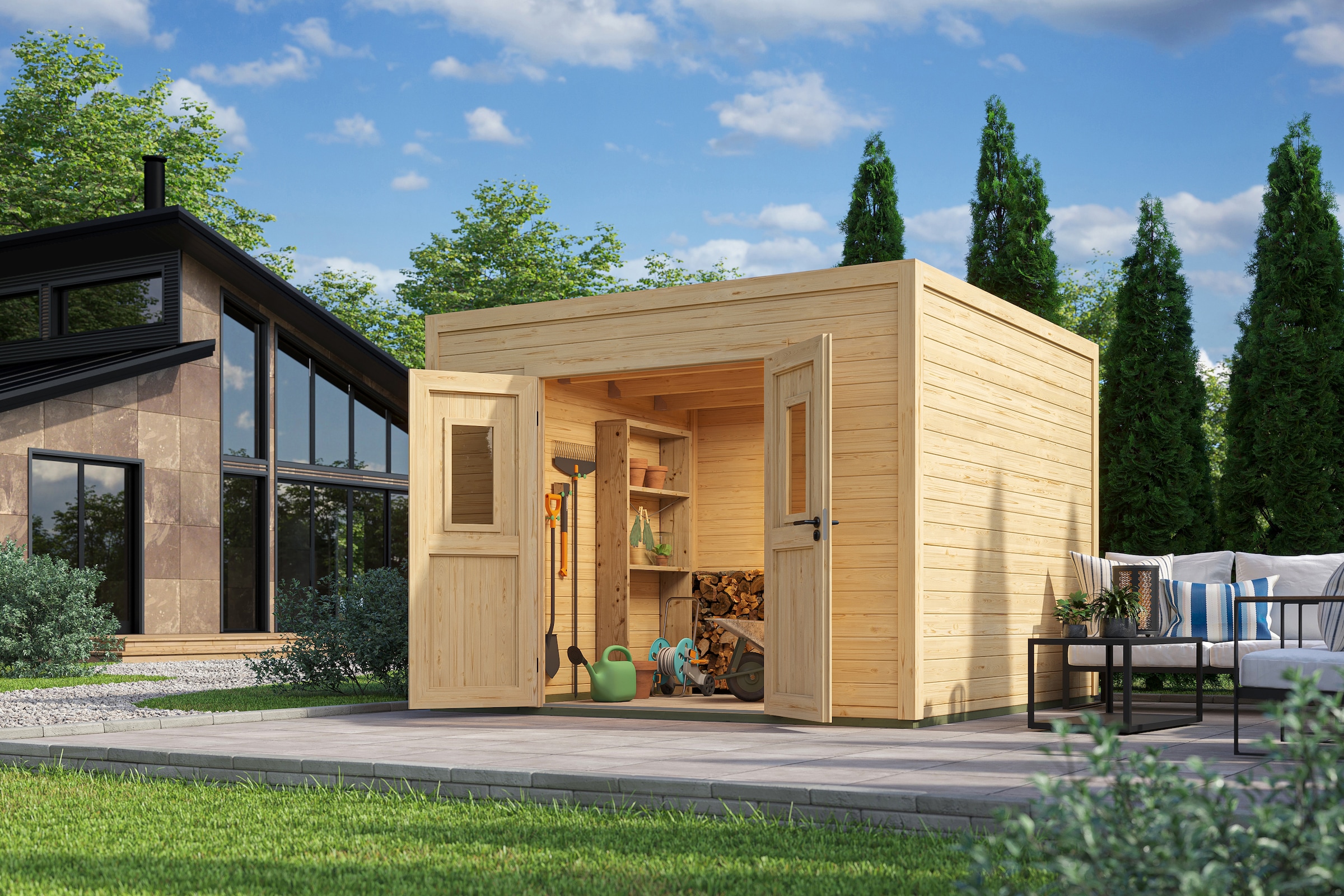 Nordic Holz Gartenhaus »Felix 3« kleiner stilvoller Schuppen mit Flachdach