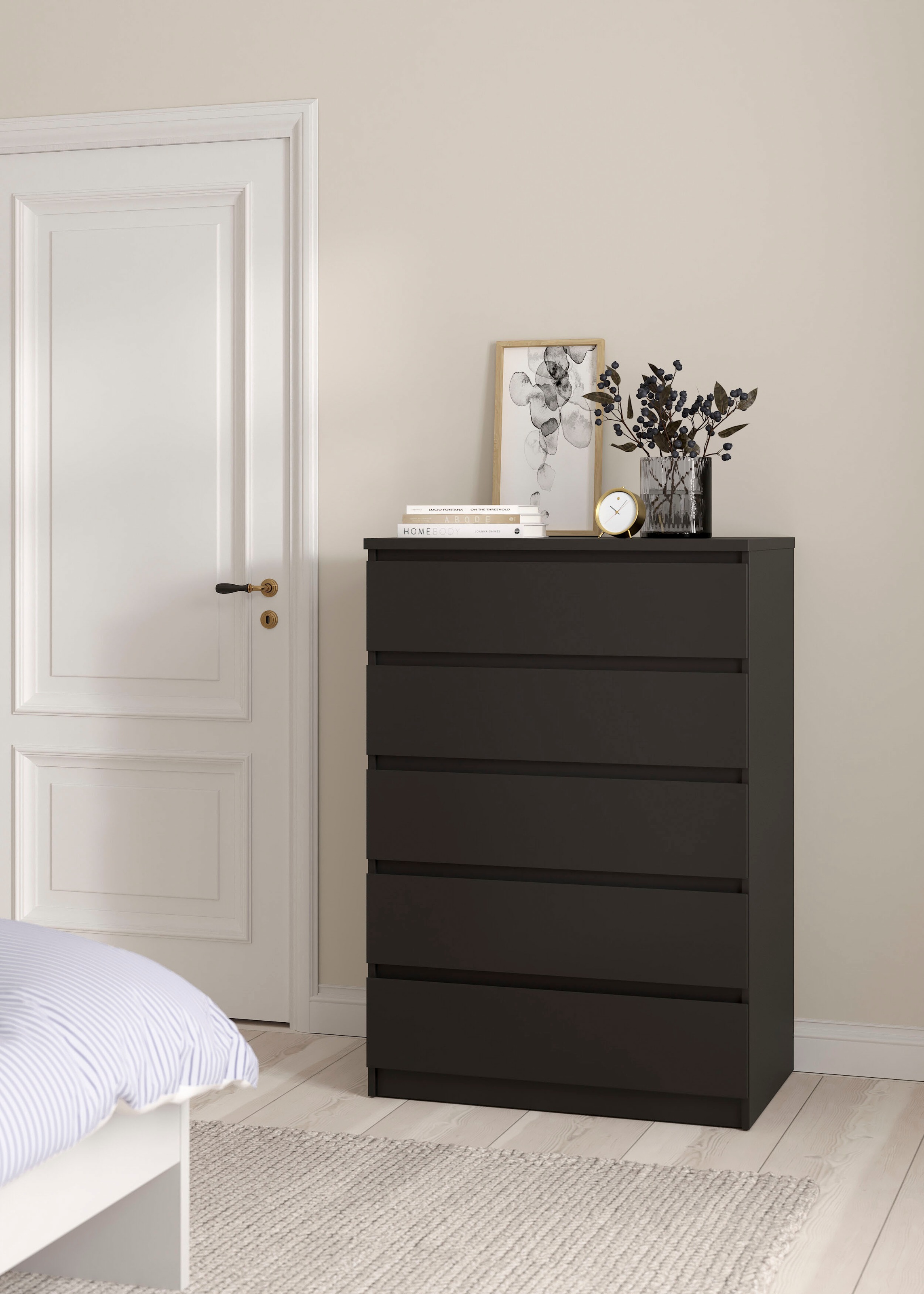 INOSIGN Kommode »Naia, Aufbewahrung, 5 Schubladen, Hochglanz-Optik, grifflose Front«, Modern, skandinavisches Design, in mehrere Farben, Hoch