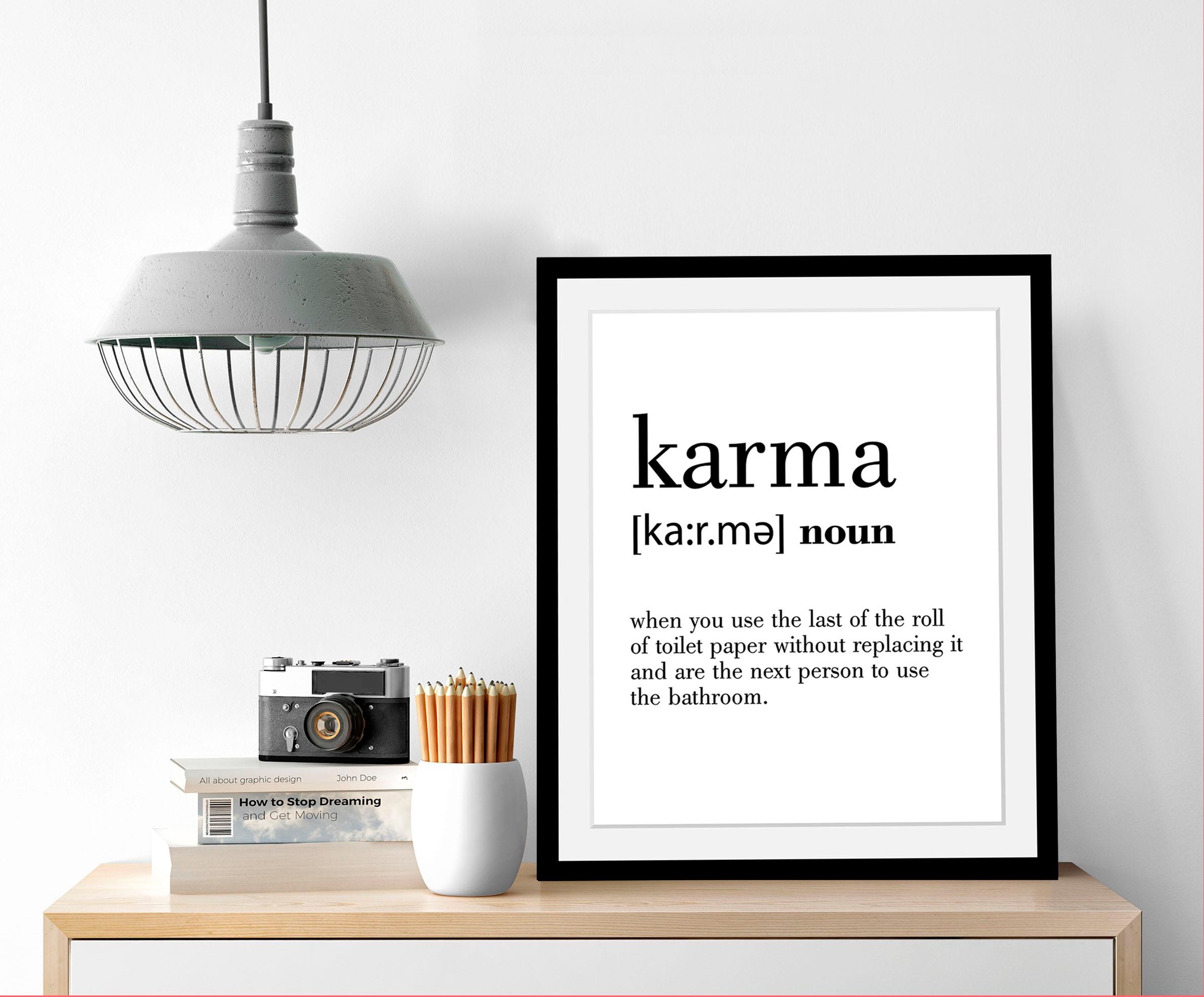 queence Bild »Karma« Motivationsbilder | Schriftzug | Schwarz-Weiß HD Premium Poster-Druck inkl. Holzrahmen