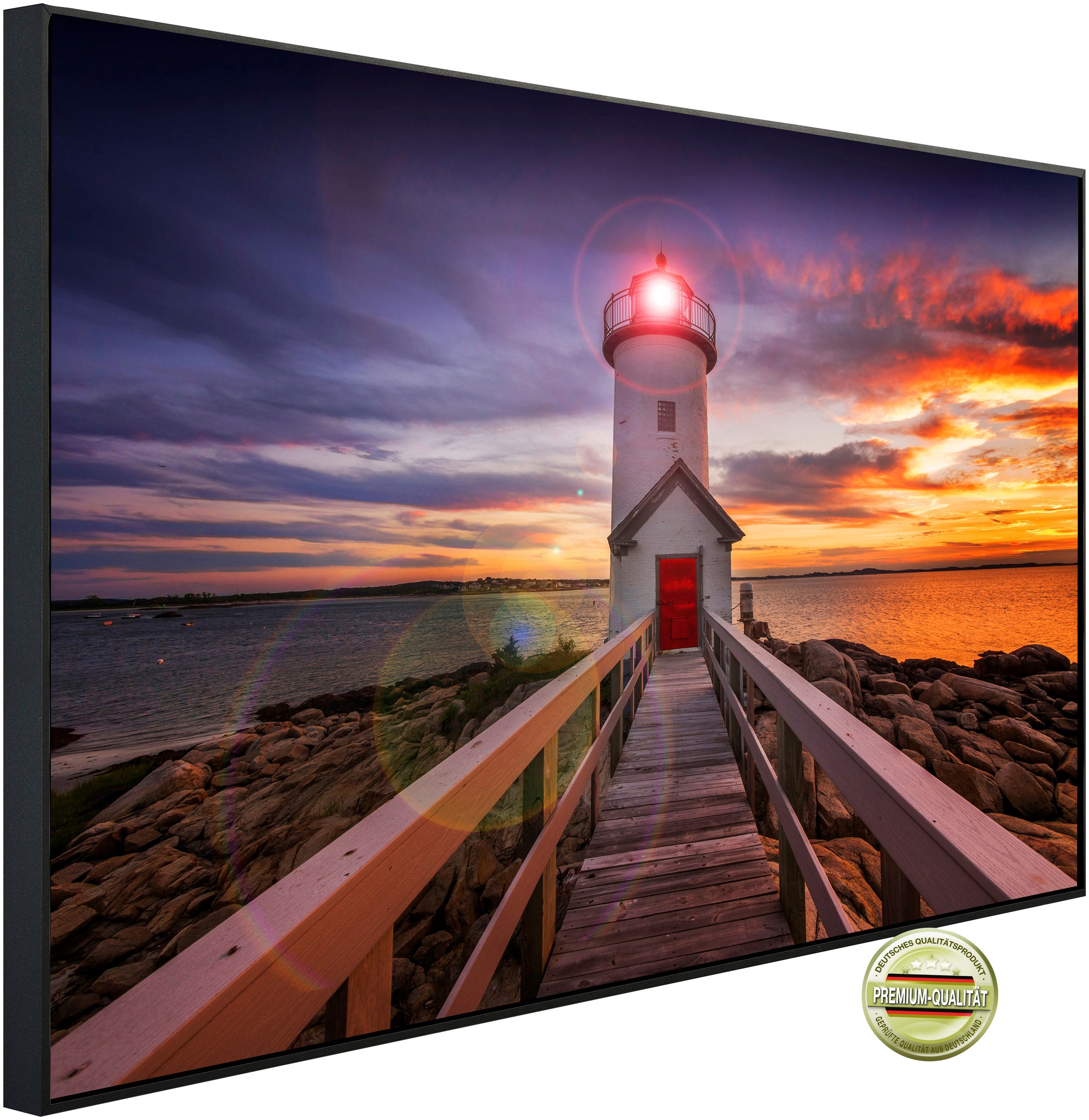 Papermoon Infrarotheizung »EcoHeat - Annisquam Lighthouse Sunset«, Aluminium, 900 W, 60x120 cm, mit Rahmen, energiesparendes Heizen für angenehme, gesunde und gleichmäßige Wärme