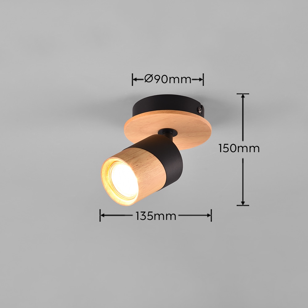 TRIO Leuchten Deckenstrahler »ARUNI, Spot 1-flammig Wandspot Deckenspot exkl 1x GU10 max 10W«, 1 flammig, Leuchtmittel GU10 | Leuchtmittel wechselbar, Wandstrahler mit ON/OFF-Schalter Materialmix Holz / Metall verstellbar