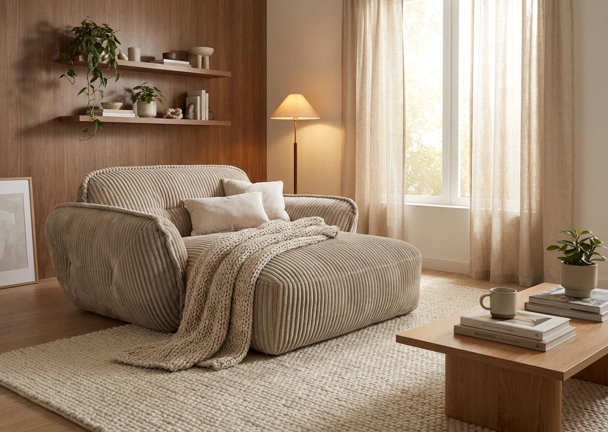 TRENDMANUFAKTUR Chaiselongue »Be Fluffy, mit Rundumbezug, Loveseat mit moderner breiter Kedernaht« mit softem Sitzkomfort, in hochwertigem Breitcord mit weicher Haptik