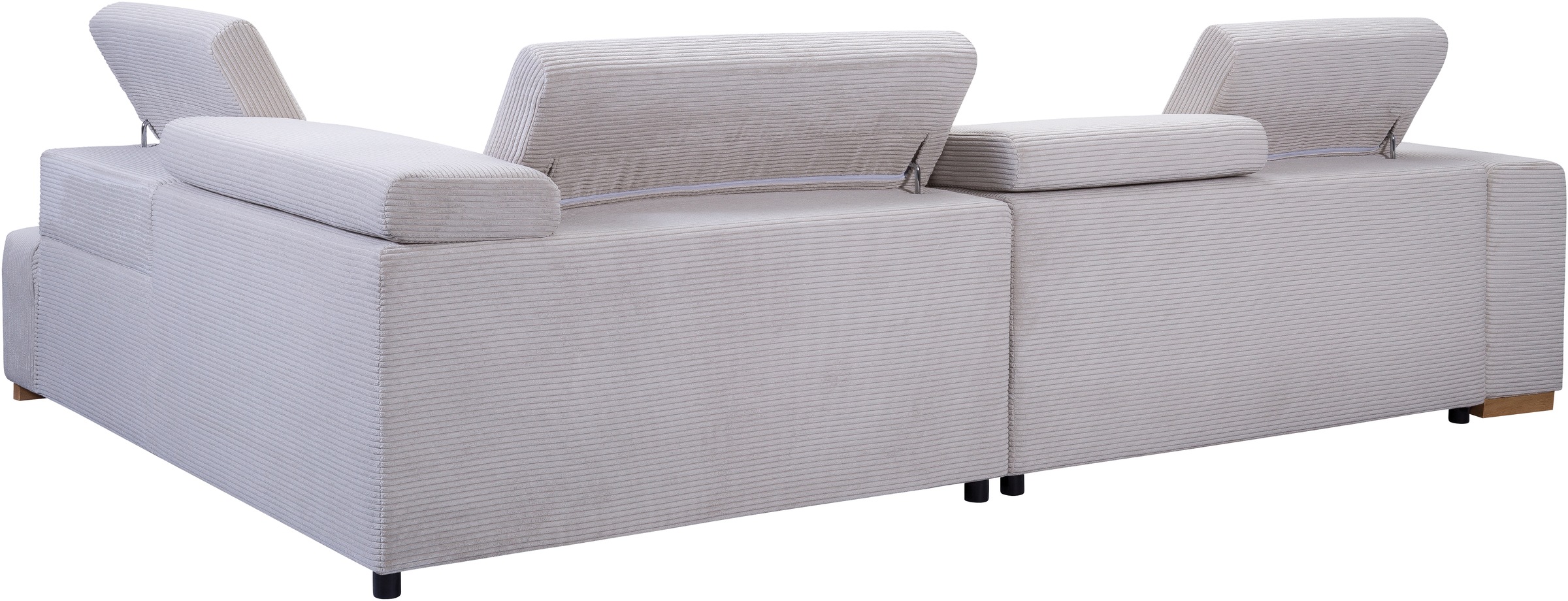 exxpo - sofa fashion Ecksofa »Elianos, hoher Sitzkomfort, aufwendige Kreuzsteppung im Sitz, L-Form«, Kopfteile & Sitztiefe verstellbar, mit Bettfunktion, Cord, beige