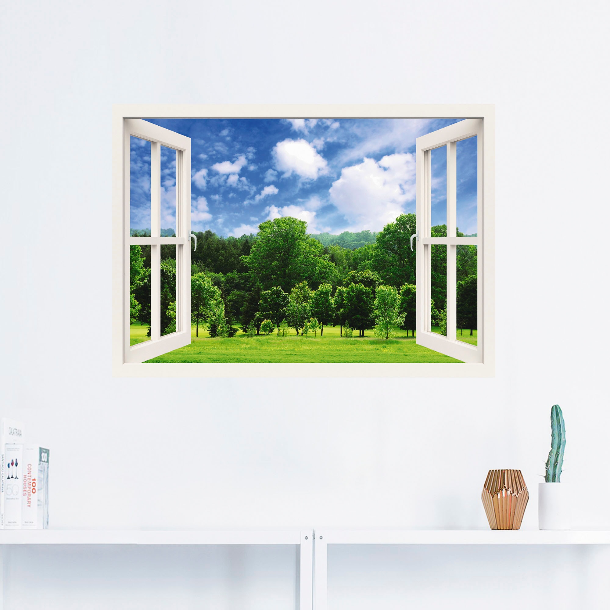 Artland Wandbild »Fensterblick - Grüner Wald«, Fensterblick, (1 St.), als Poster, Wandaufkleber in verschied. Größen