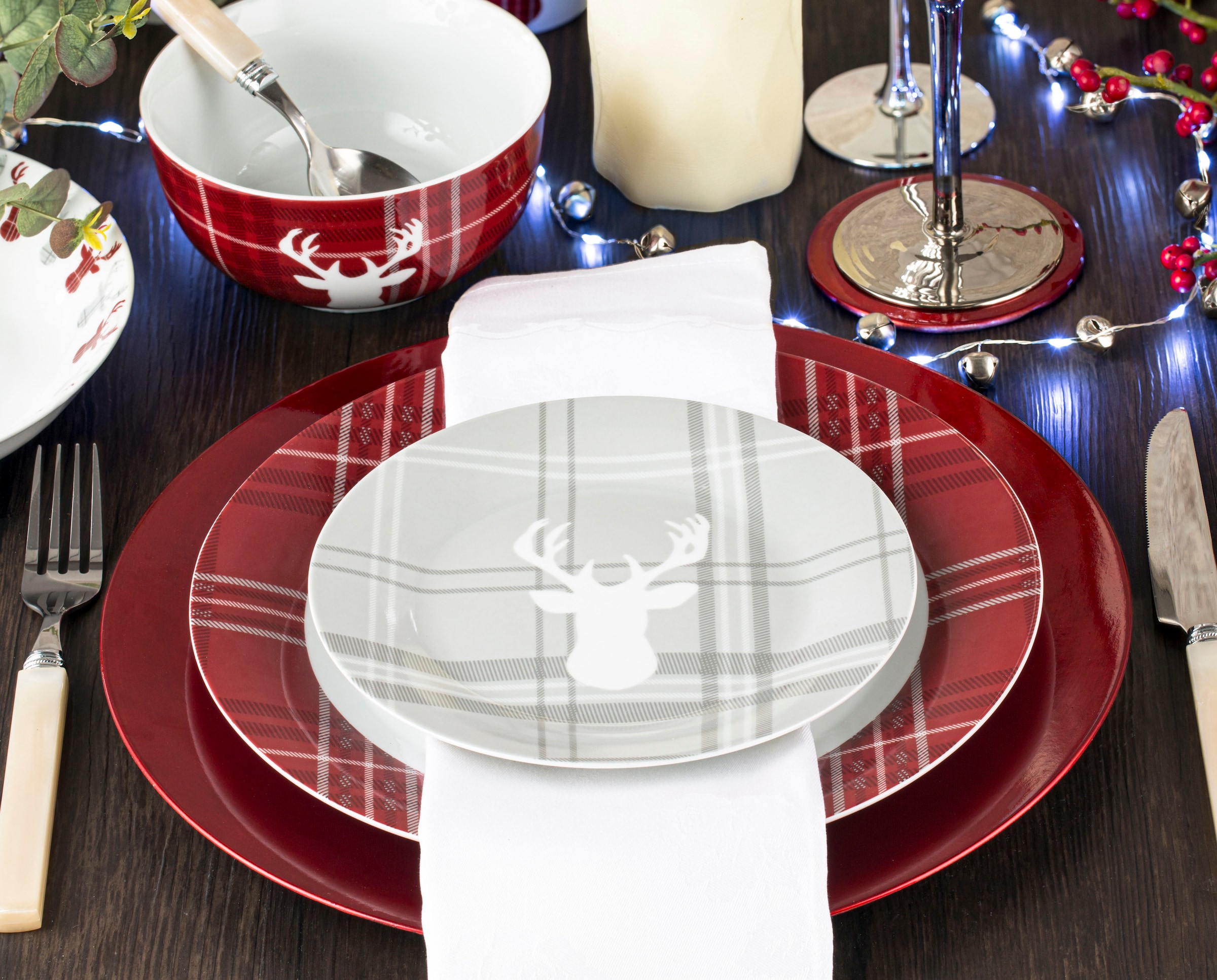 Retsch Arzberg Kombiservice »Geschirr-Set, Service HIGHLAND STAG, Winter, Advent, Weihnachten« Hirsch trifft Schottenkaro, 30 Teile, für 6 Personen