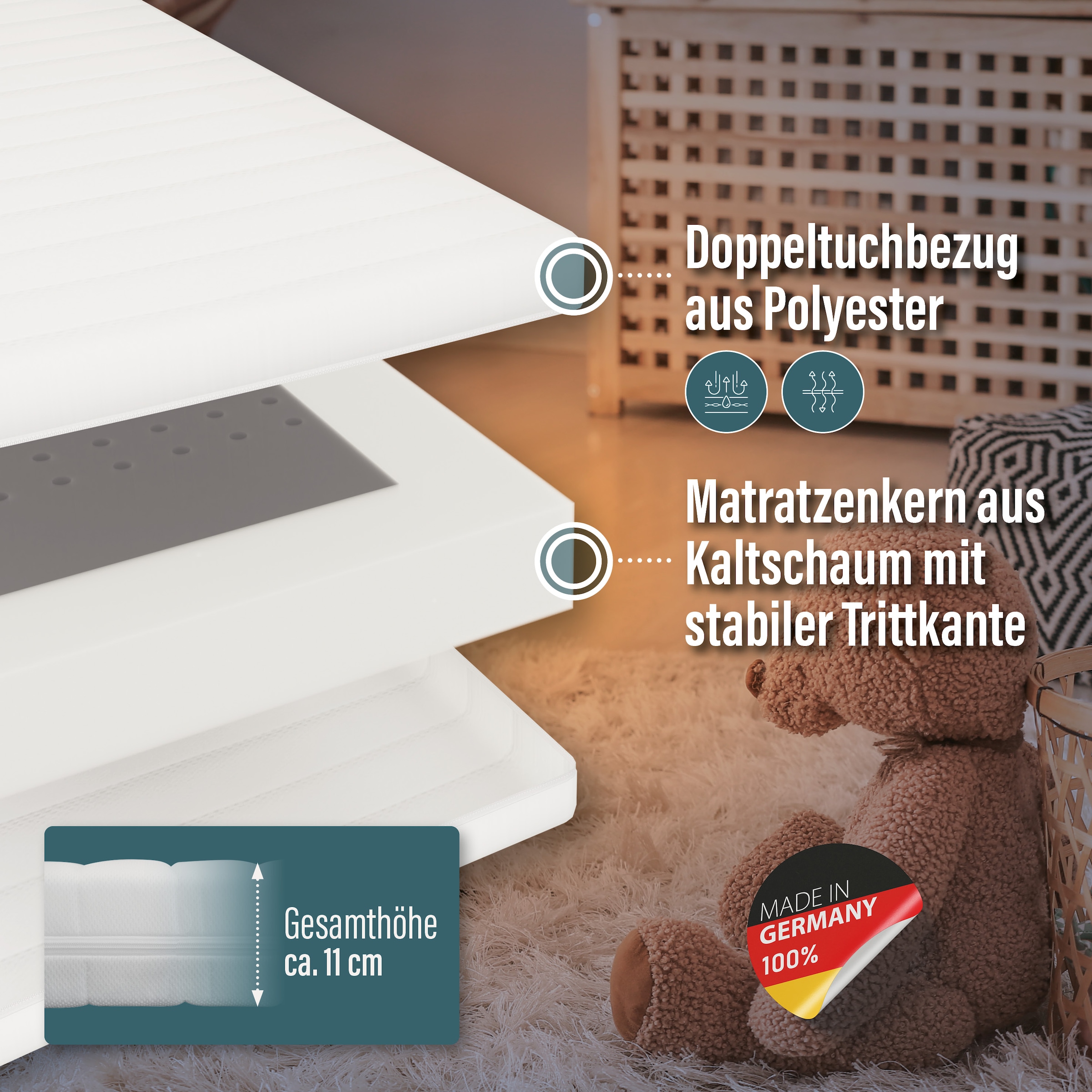 Beco Babymatratze »Kindermatratze BeCo Kaja, ergonomisch, hygienisch und strapazierfähig« 11 cm hoch Raumgewicht: 35 kg/m³ 1 Stk. tlg. Note GUT (2,2) der Preistipp bei Stiftung Warentest (Ausgabe 09/2024)