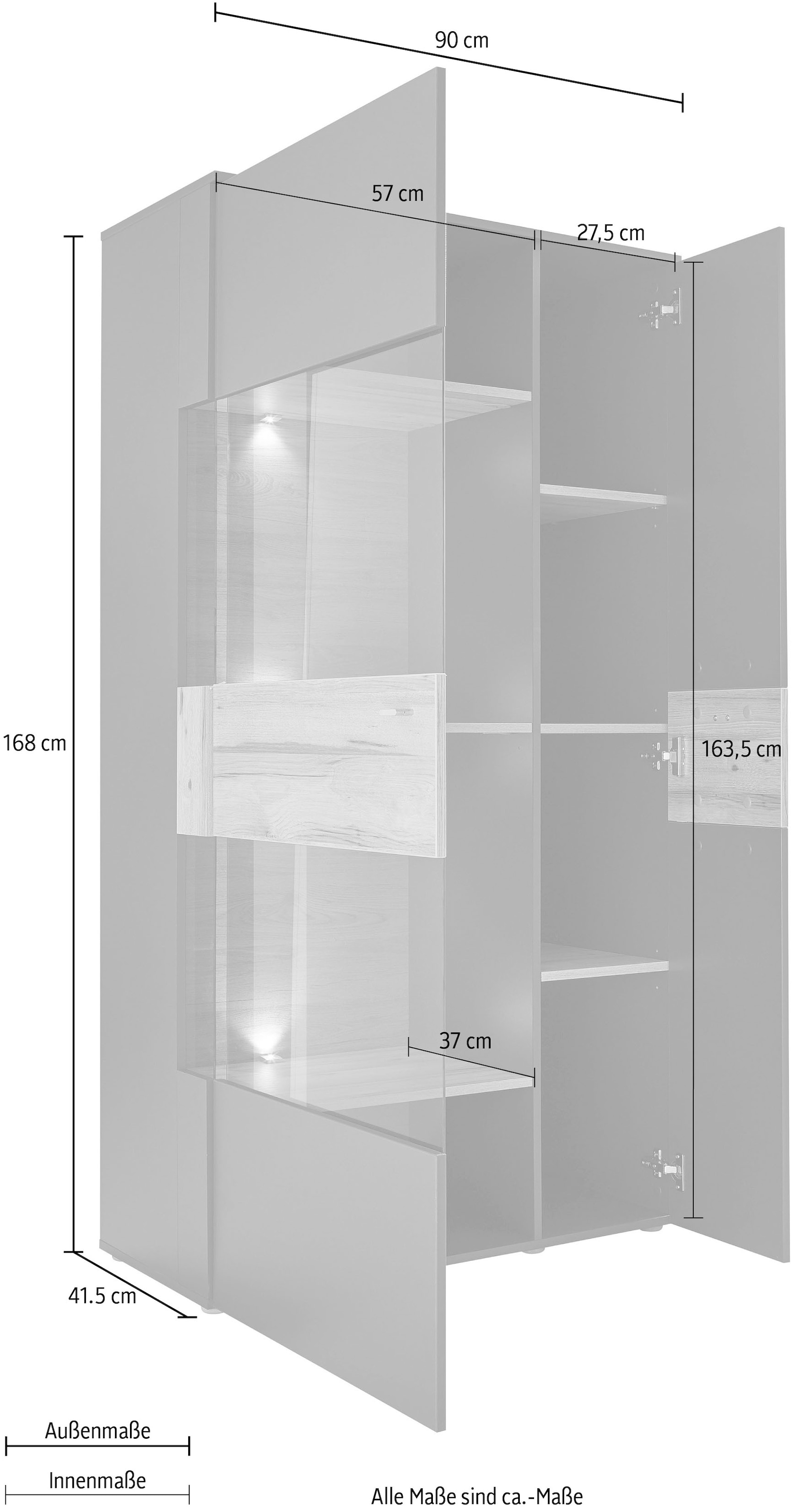 FORTE Vitrine »Como«, Highboard, LED Beleuchtung Einlegeböden, Glastüre, Soft Close