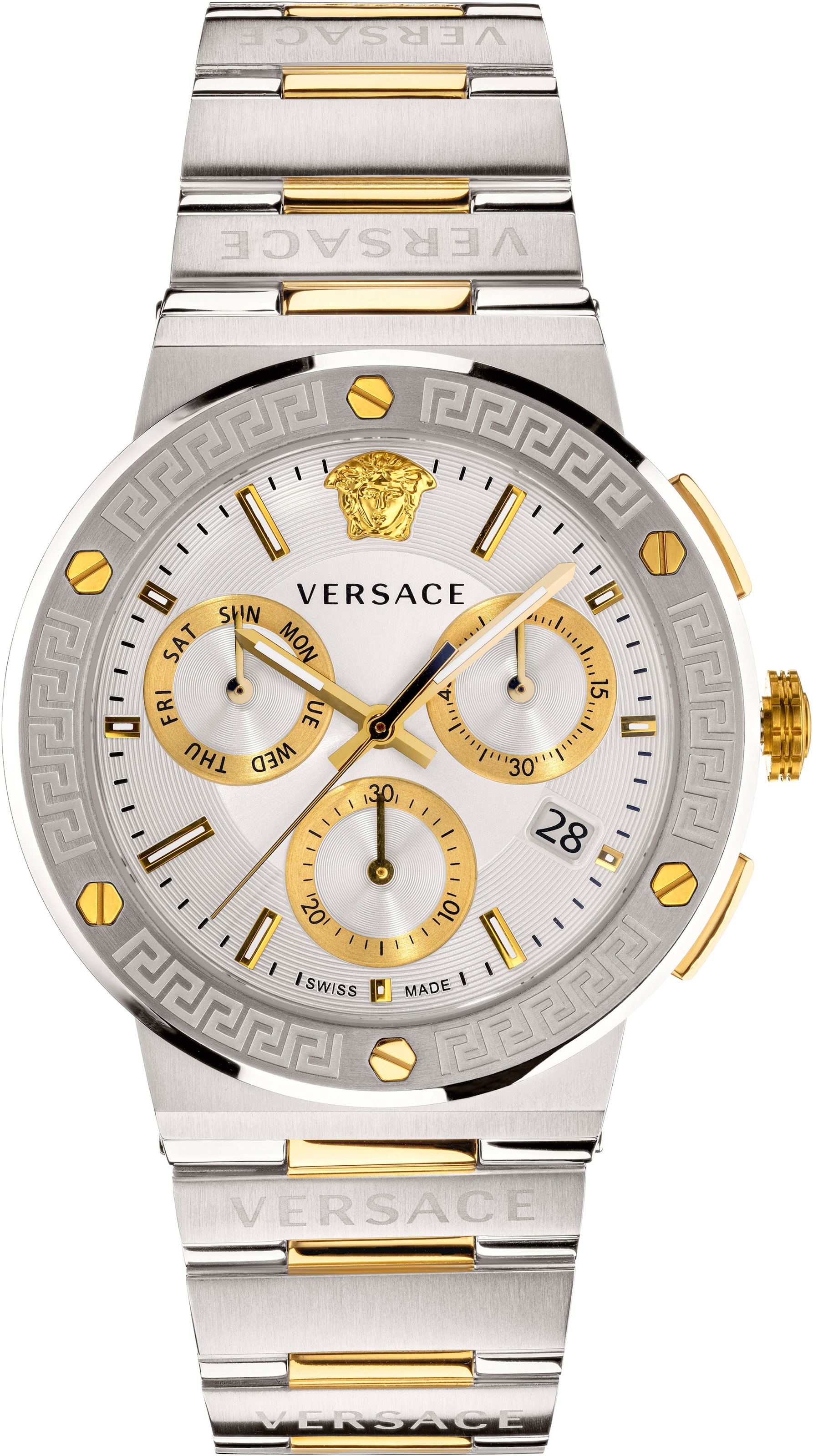 Versace Chronograph »GRECA LOGO CHRONO, VEZ900321«, Quarzuhr, Armbanduhr, Herren, Datum, Stoppfunktion, Swiss Made,bicolor