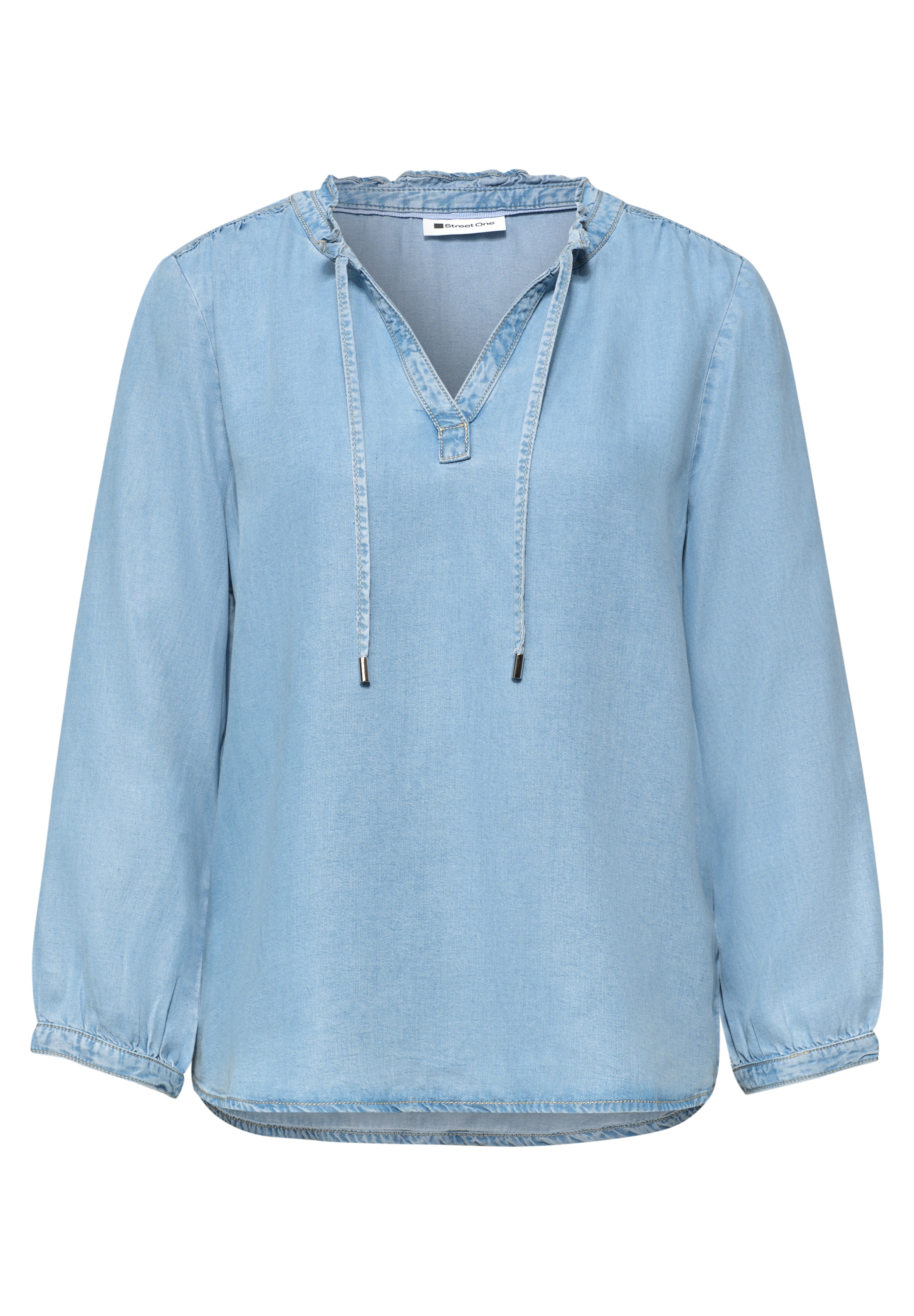 STREET ONE Schlupfbluse 3/4-Arm Bluse mit Split Neck im Denim-Look