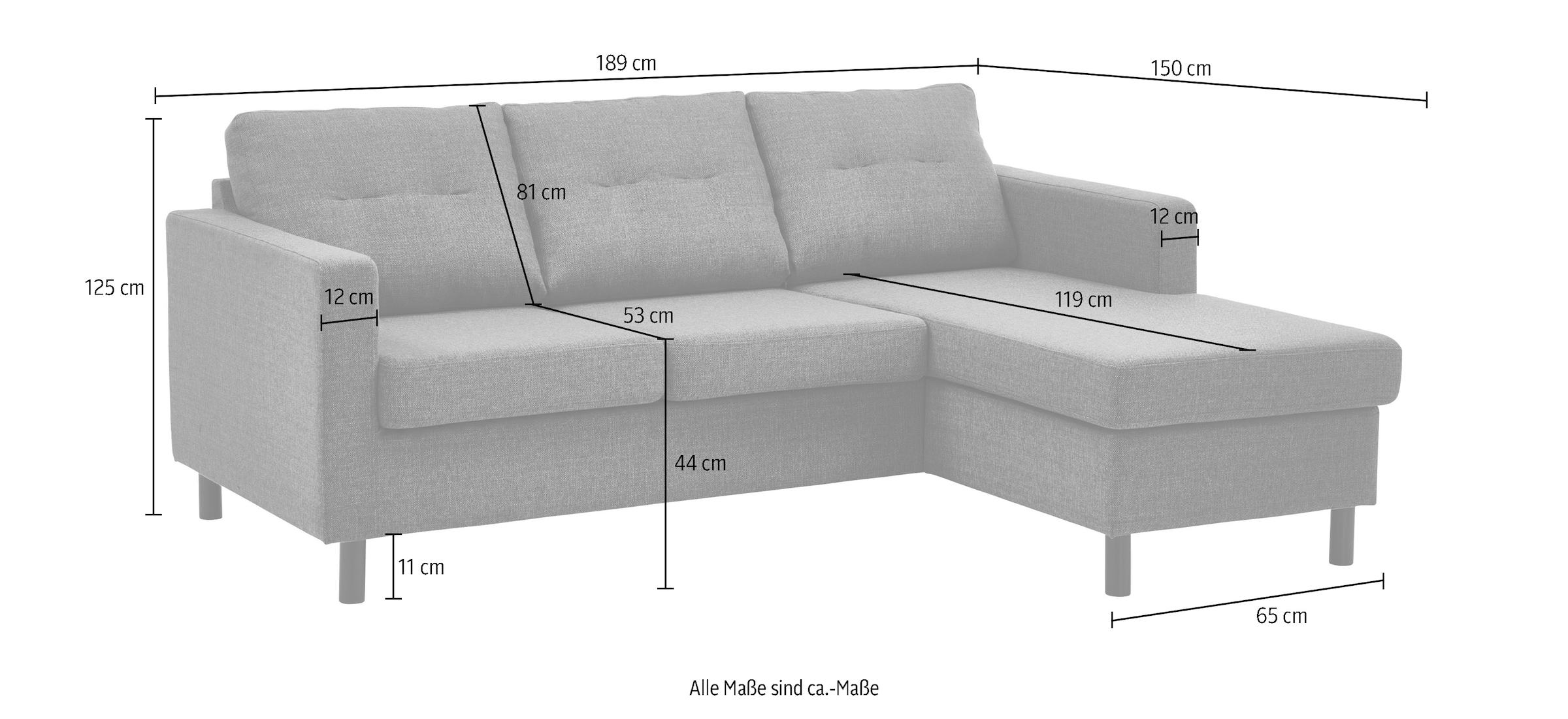 ATLANTIC home collection Ecksofa »Tea L-Form« Ecksofa, frei im Raum stellbar und Recamiere beidseitig montierbar