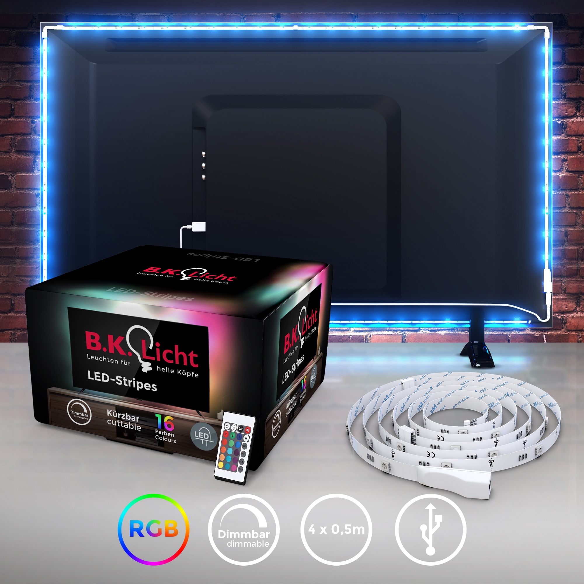 B.K.Licht LED-Streifen, LED TV Hintergrundbeleuchtung Backlight 2m USB RGB  selbstklebend bei OTTO