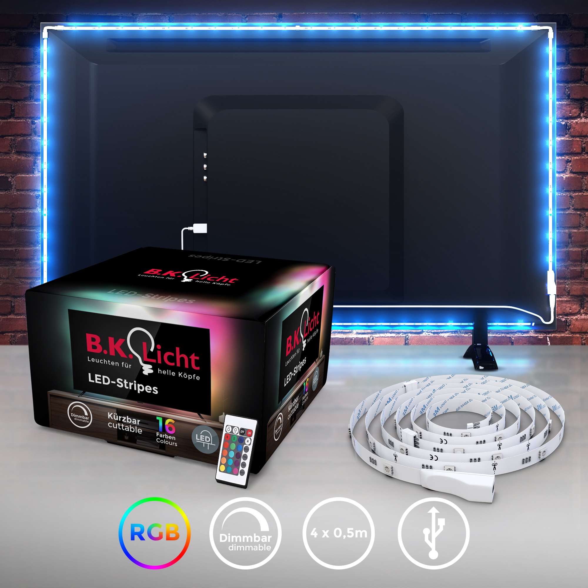 OTTO 2m B.K.Licht bei USB Backlight TV LED RGB Hintergrundbeleuchtung selbstklebend LED-Streifen,