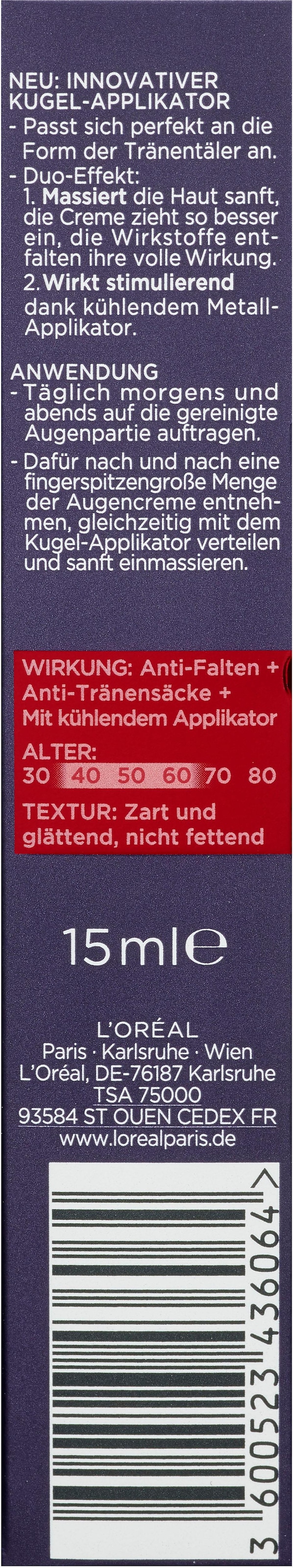 L'ORÉAL PARIS Augencreme »RevitaLift Laser X3 Anti-Age Pflege«, mit wertvollen Pflegestoffen