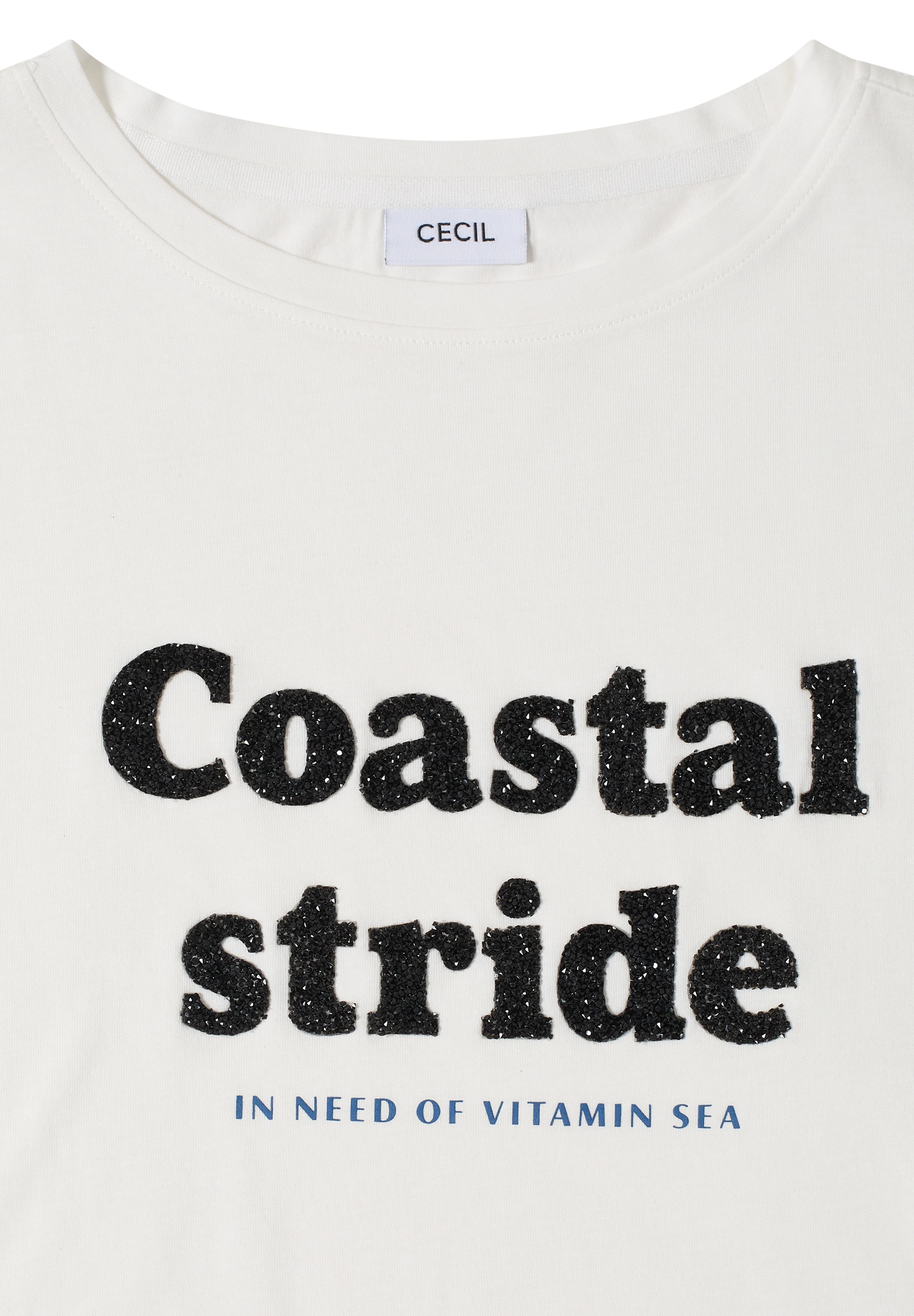 Cecil Kurzarmshirt Sommershirt mit Boatneck und Wording Print
