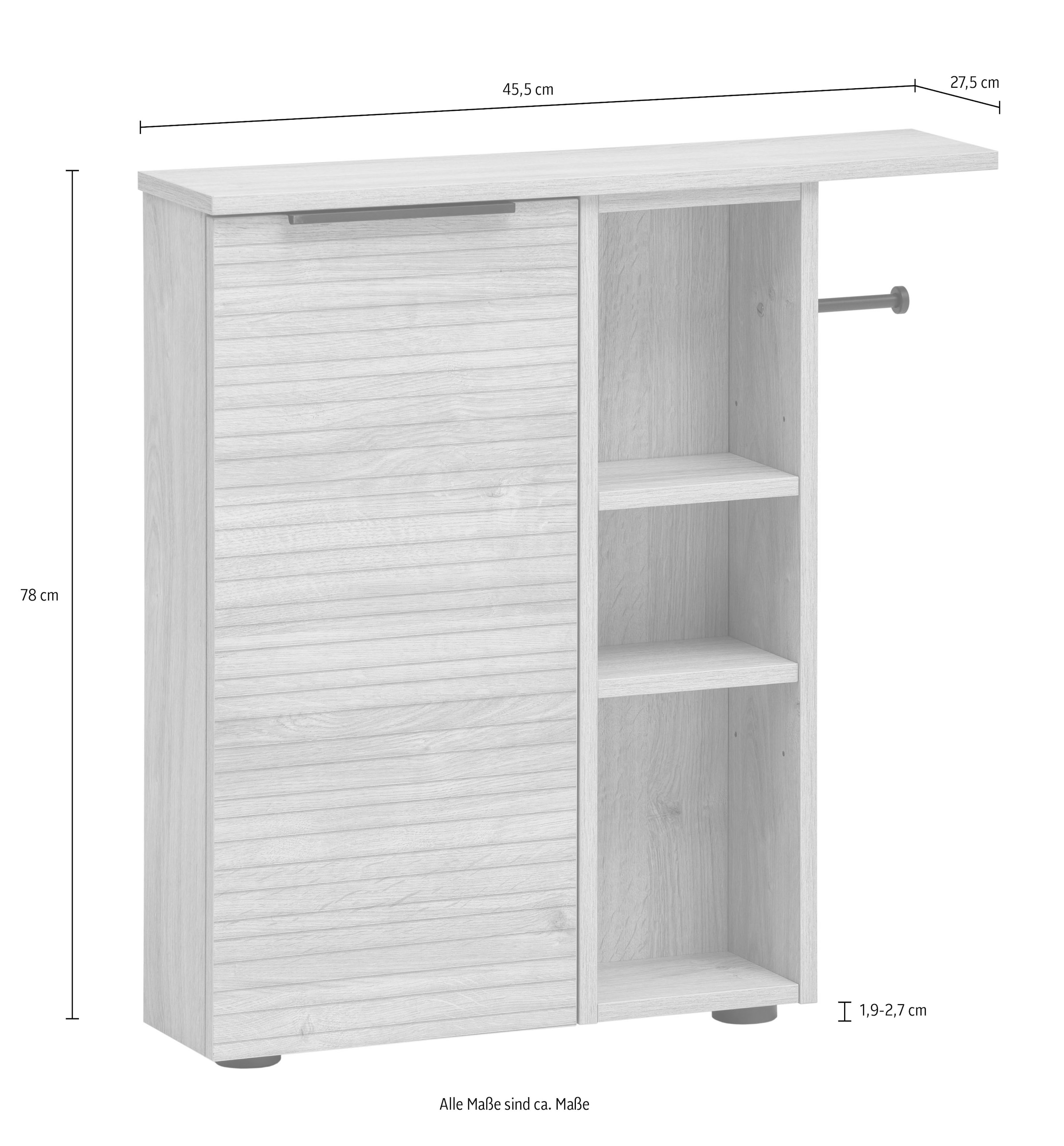 Schildmeyer Seitenschrank »Mads Nieschenschrank, Breite 45,5 cm«, (1 St.), Nischenschrank, 3 offenen Regelfächern und Toilettenpapierhalter