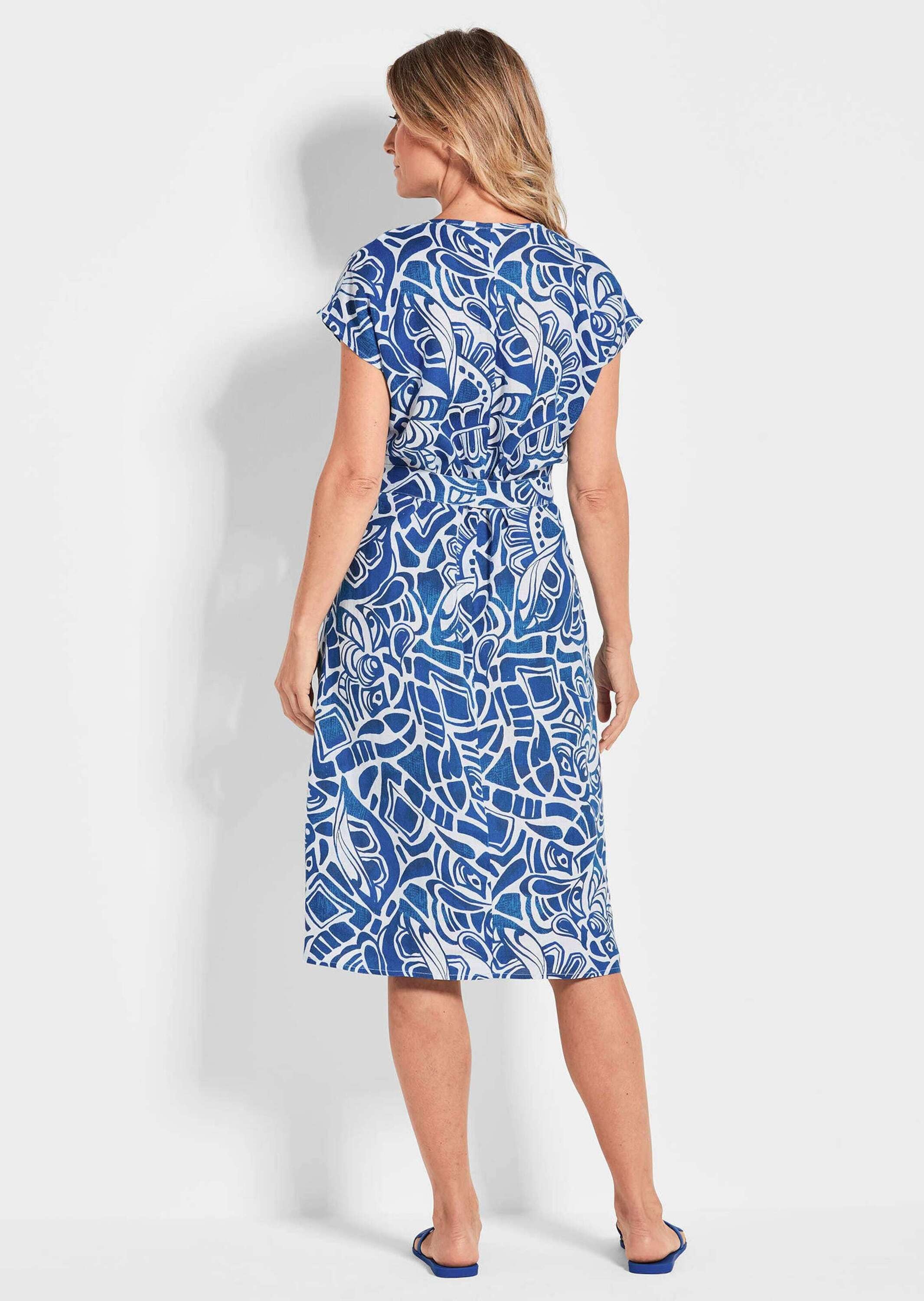 GOLDNER Sommerkleid »Kurzgröße Leinenkleid Ethno, Halbarm«