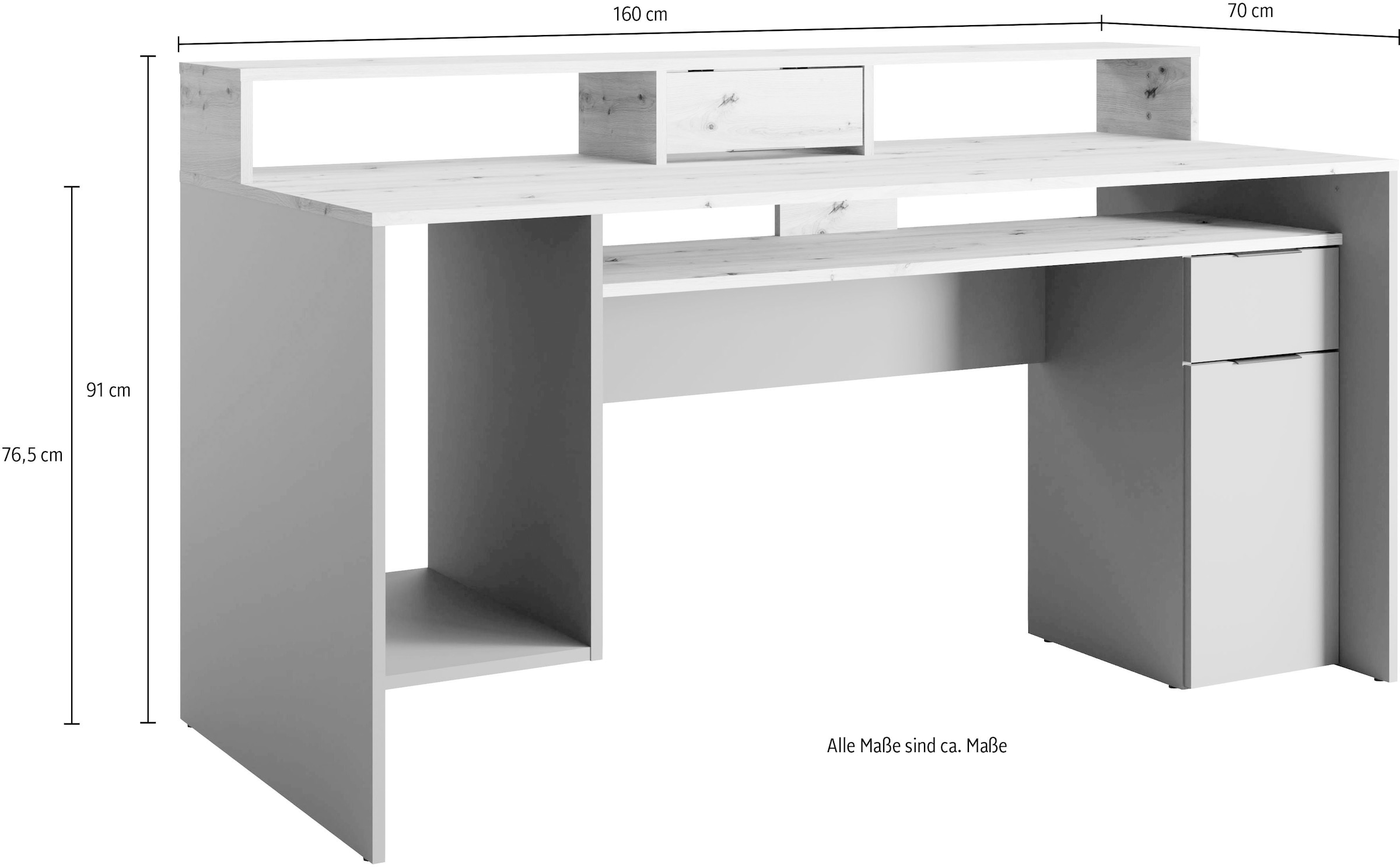 INOSIGN Schreibtisch »Peoria«, Gamingtisch mit Schublade und Monitoraufsatz, Breiten 160 x 70 cm