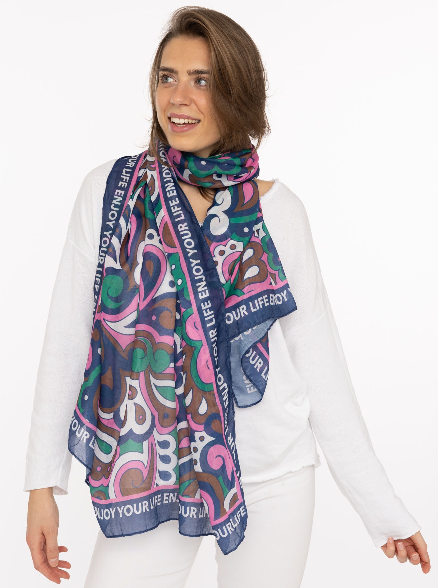 Zwillingsherz Schal »"Flower Paisley"« farbenfroh, transparent, mit Schriftzug