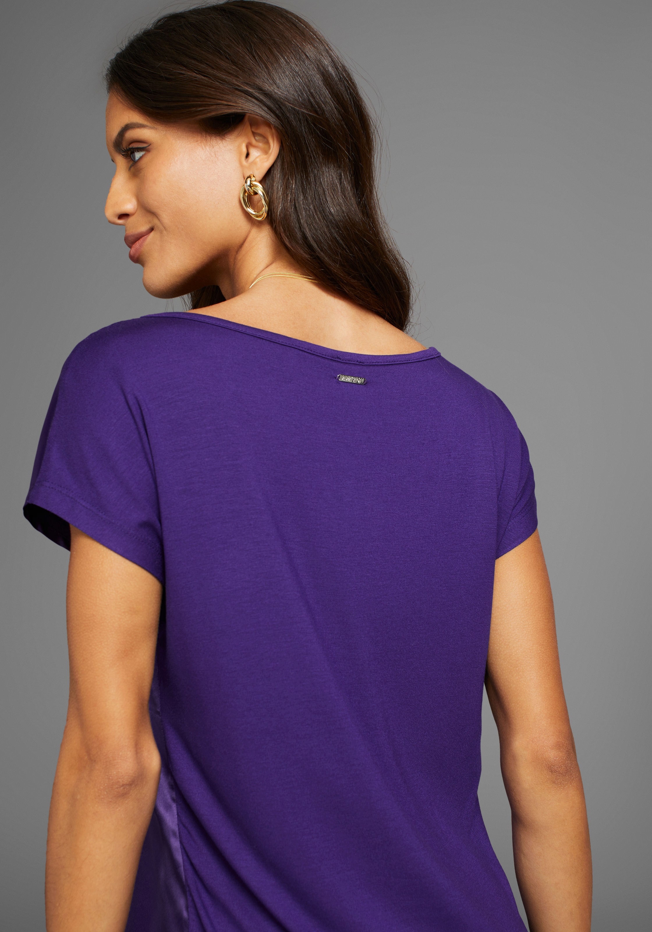 Laura Scott Shirtbluse Oversize, Kurzarm, hüftlange Schnittform, Rundhalsausschnitt