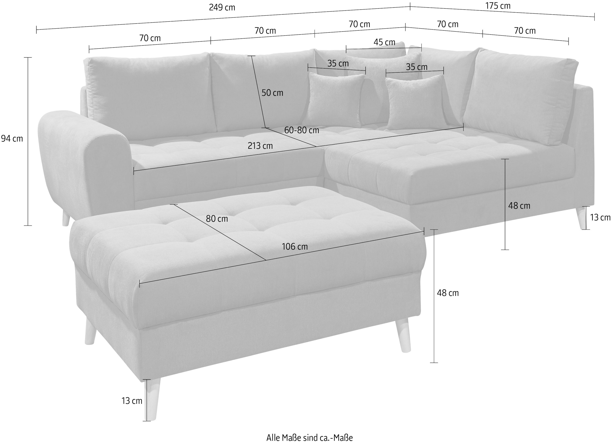ED EXCITING DESIGN Ecksofa »Alice L-Form«, (Set), mit Hocker & 3 Zierkissen