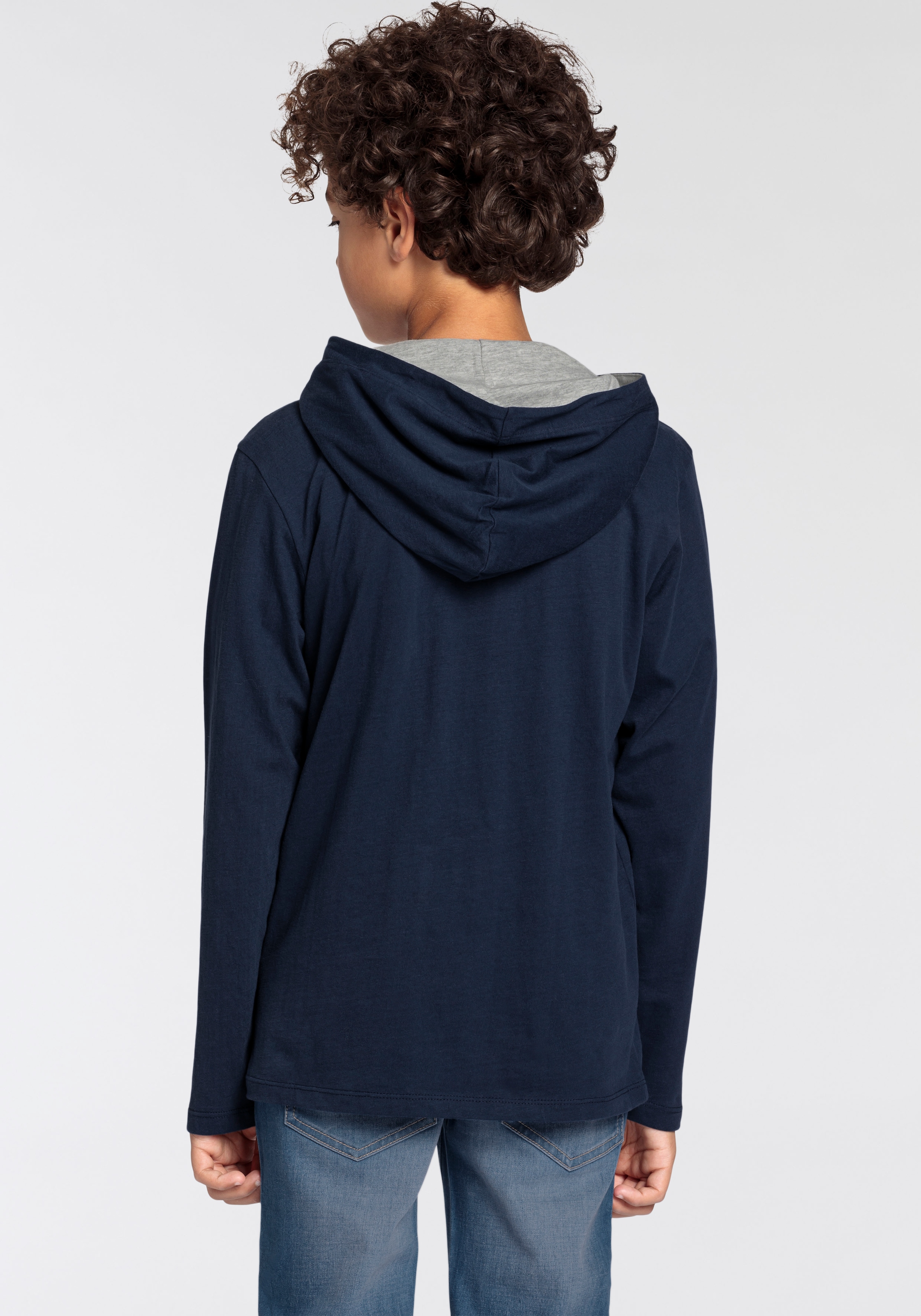 DELMAO Kapuzenshirt »für Jungen«, Langarm, Basic-Passform, bedruckt, aus Baumwolle