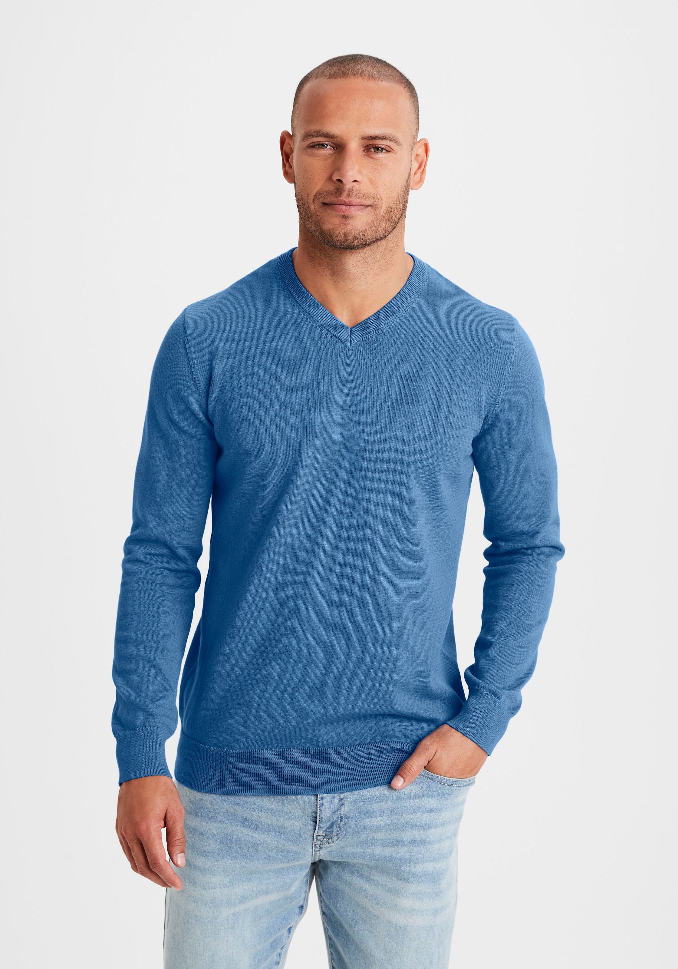 H.I.S Strickpullover mit V-Ausschnitt, Pullover aus Feinstrick, Baumwollmischung