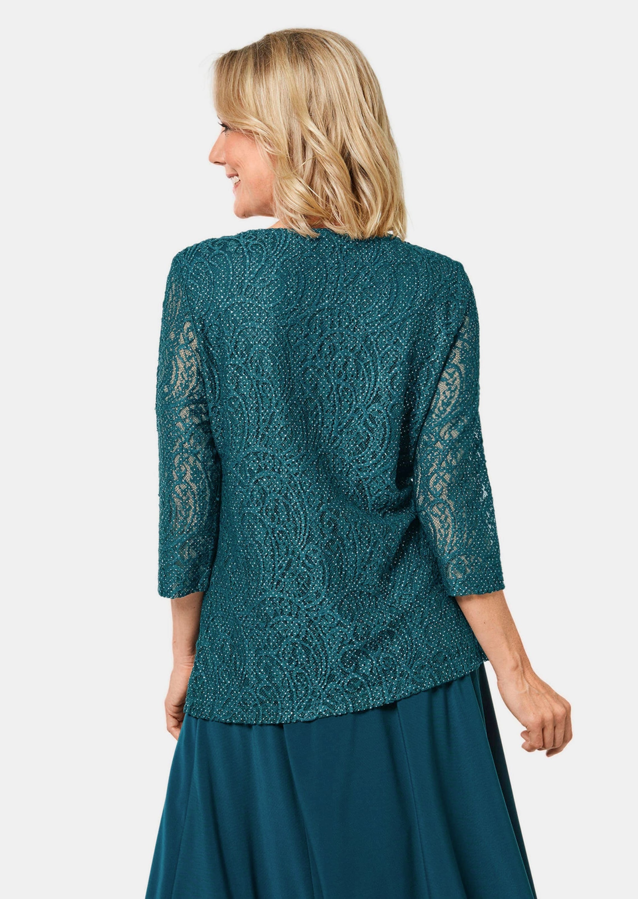 GOLDNER Kurzarmbluse »Spitzenbluse mit zartem Glanz«