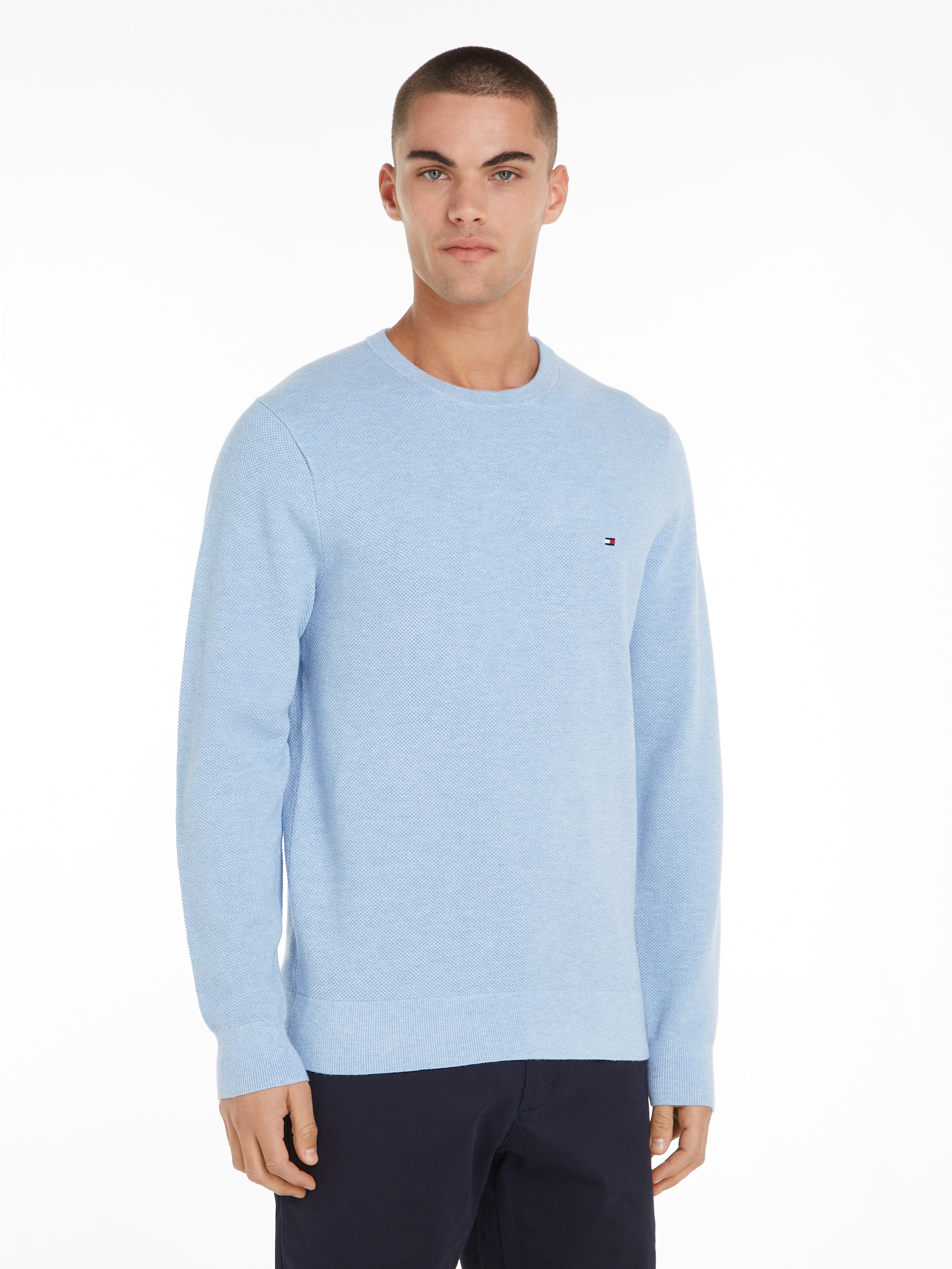 Tommy Hilfiger Rundhalspullover »ESSENTIAL STRUCTURE CREW NECK mit Struktur und Label«, unifarben, casual, regular fit, Baumwolle, Rundhals